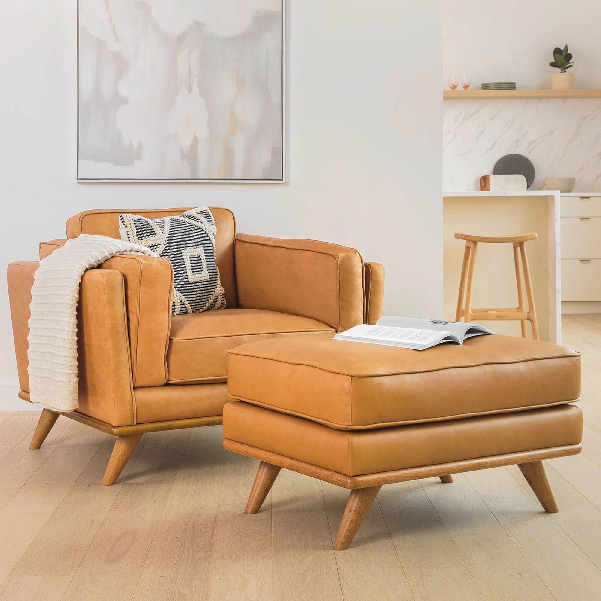 Timber 41" Leather Lounge Chair - Charme Tan