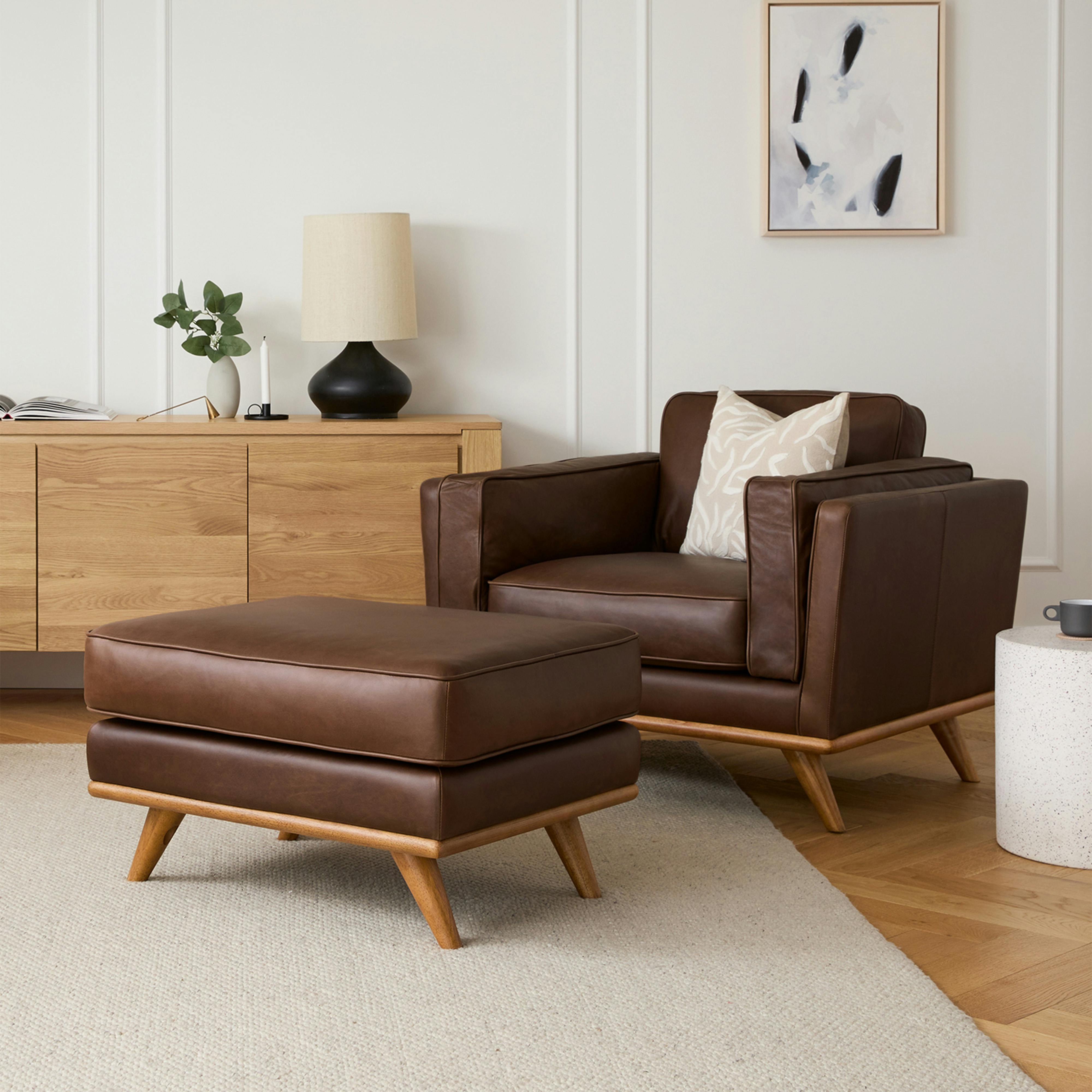 Charme Chocolat Leather w/ Honey Oak Lounge Chair | Article