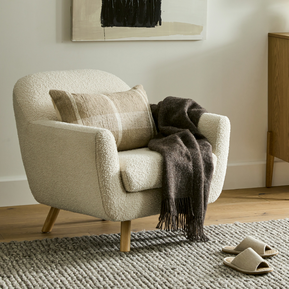 Small Armchairs For Living Room Ash Ivory Boucle Fabric Lounge