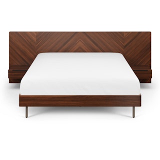 Nera Queen Low Profile Bed with Nightstands Set - Walnut