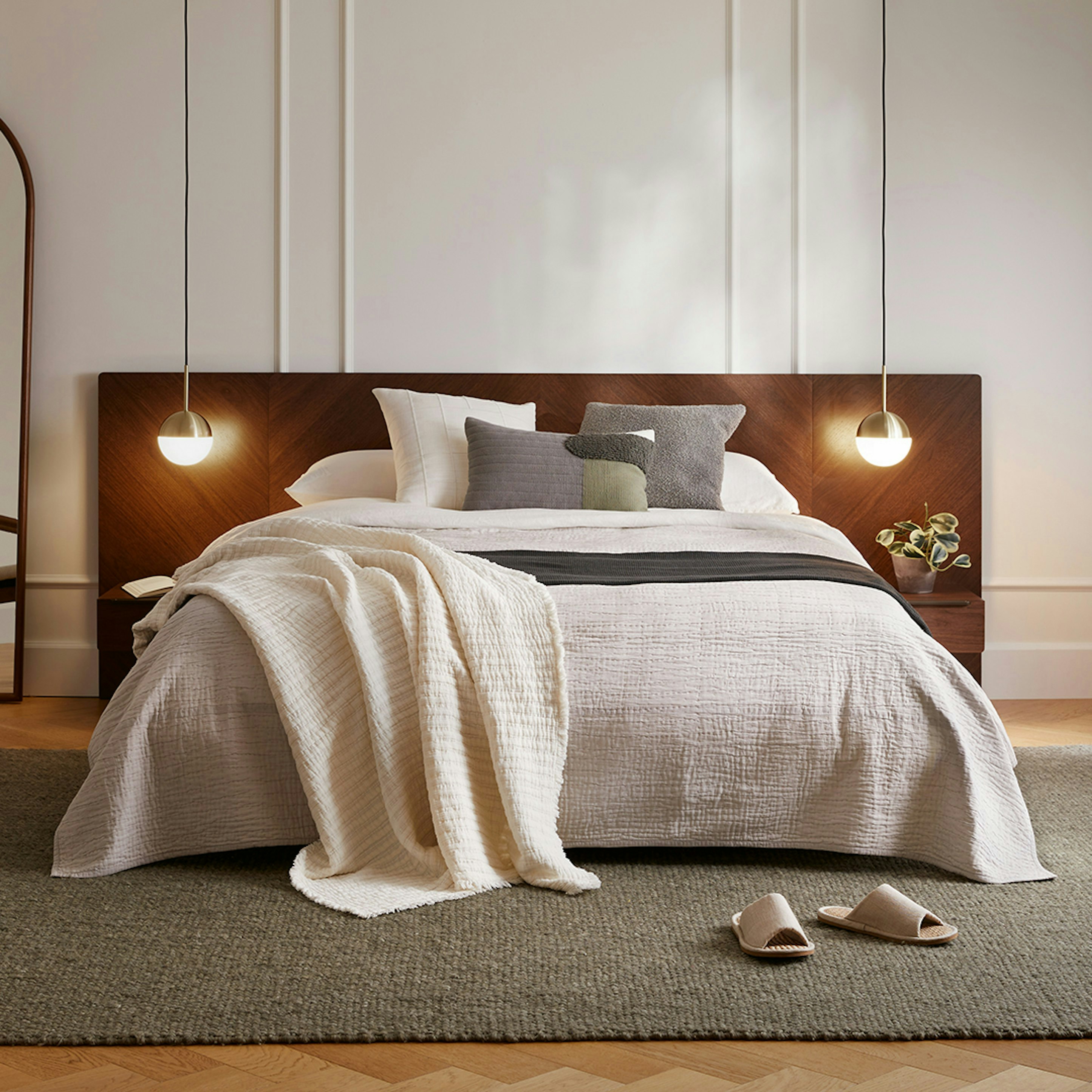 Walnut Queen-Sized Wood Bed Frame w/ Nightstands | Nera | Article