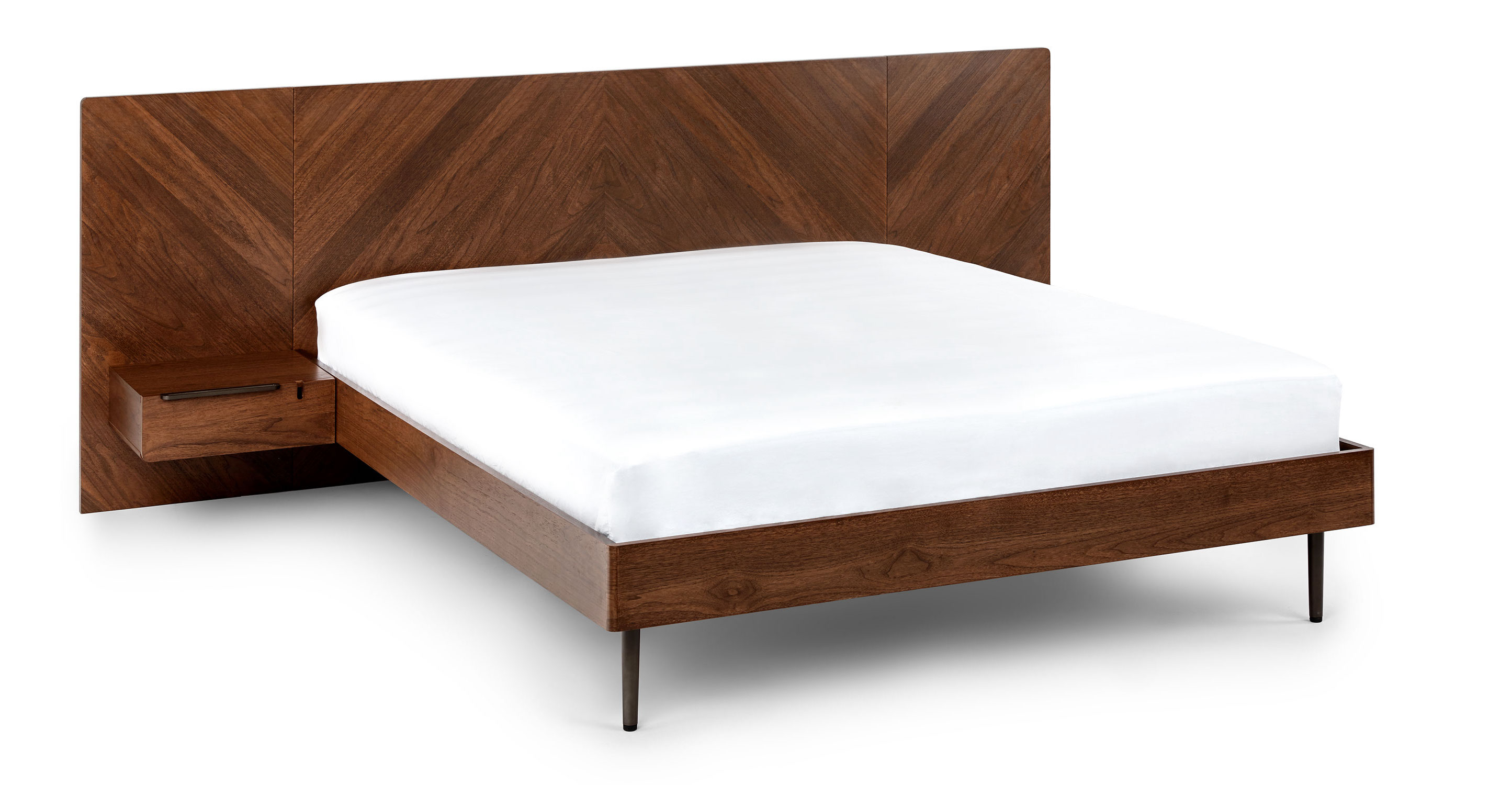 Walnut Queen-Sized Wood Bed Frame w/ Nightstands Nera Article