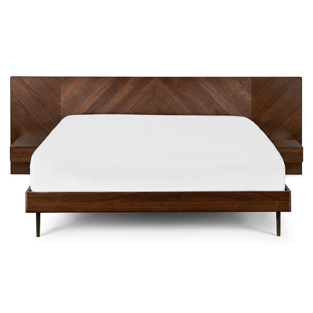 Walnut KingSized Wood Bed Frame w/ Nightstands Nera Article