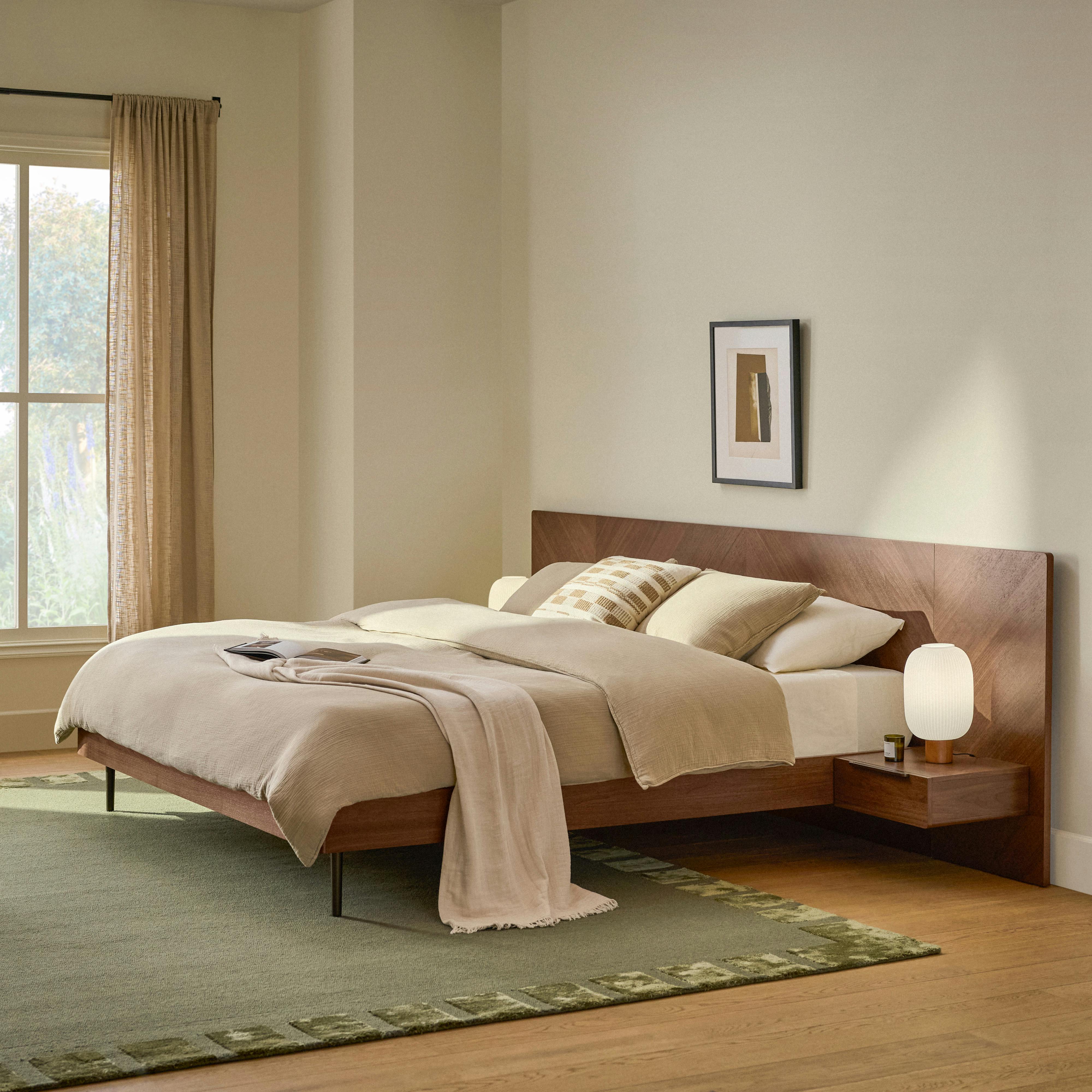 Walnut King-Sized Wood Bed Frame w/ Nightstands | Nera | Article