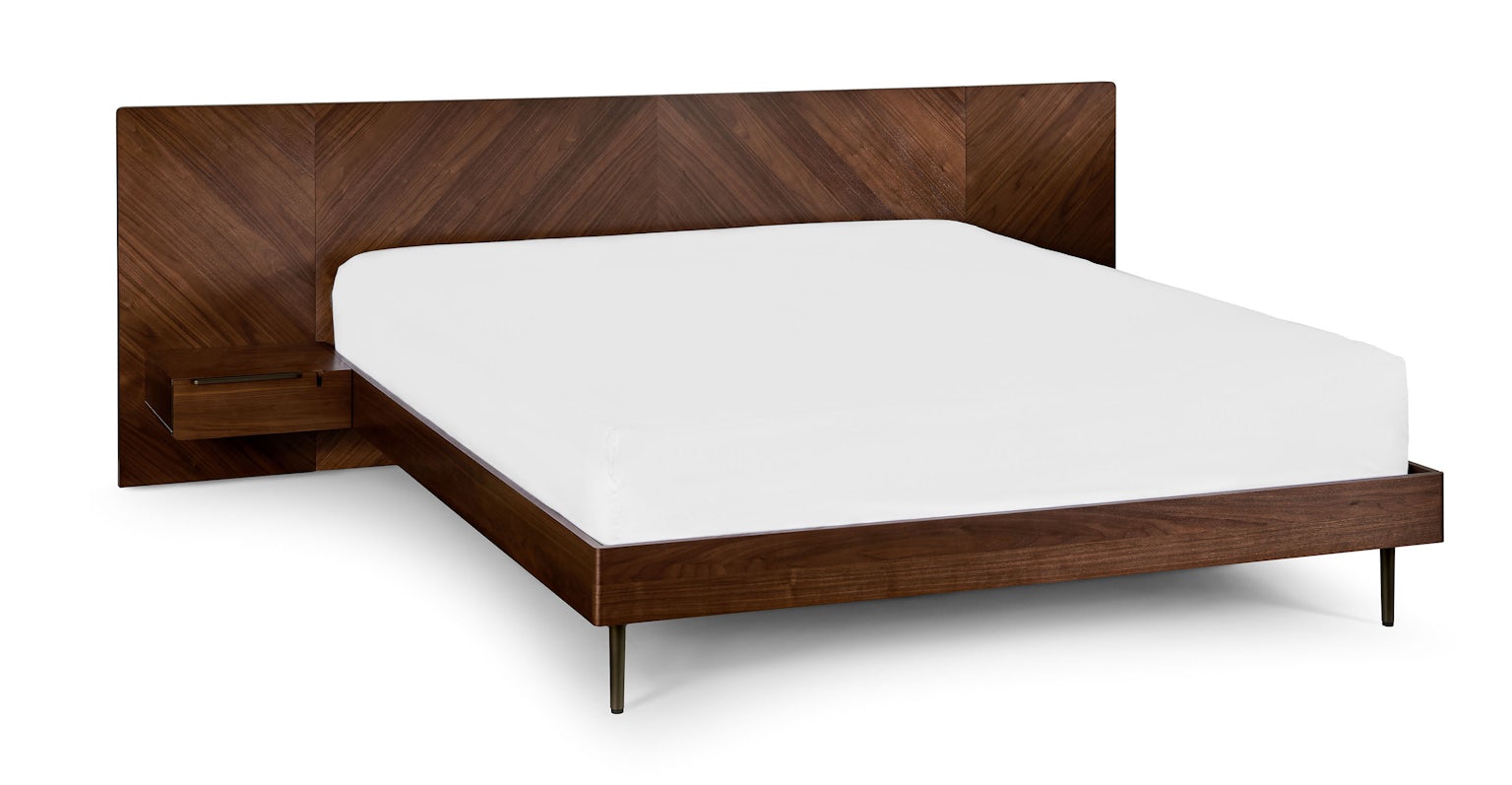 Walnut KingSized Wood Bed Frame w/ Nightstands Nera Article