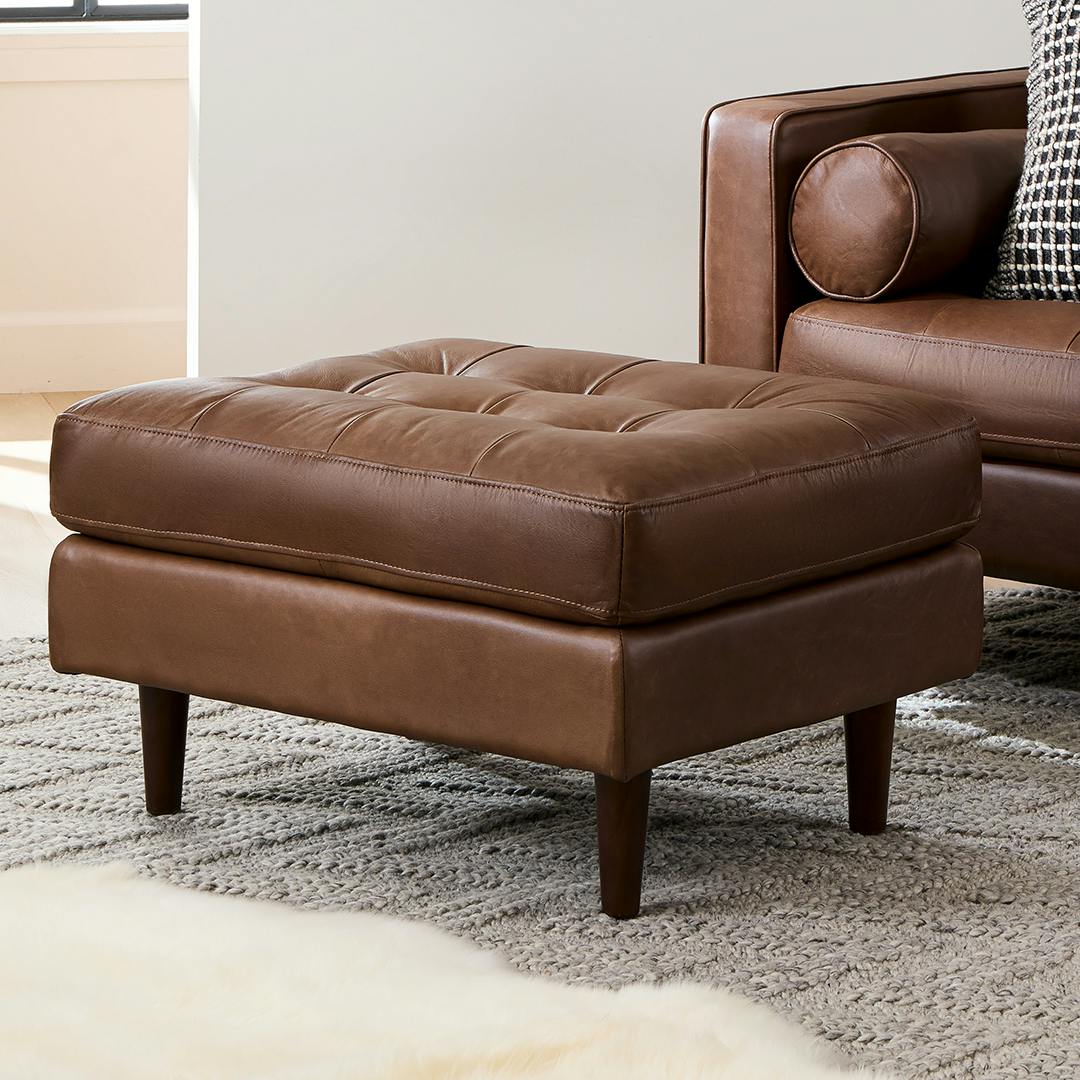 Sven Charme Chocolat Tufted Leather Ottoman | Article