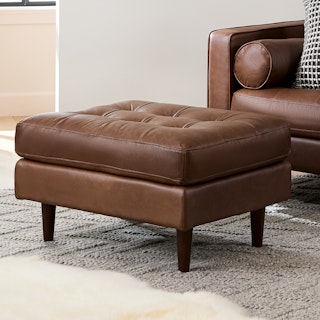 Sven 30" Leather Ottoman - Charme Chocolat