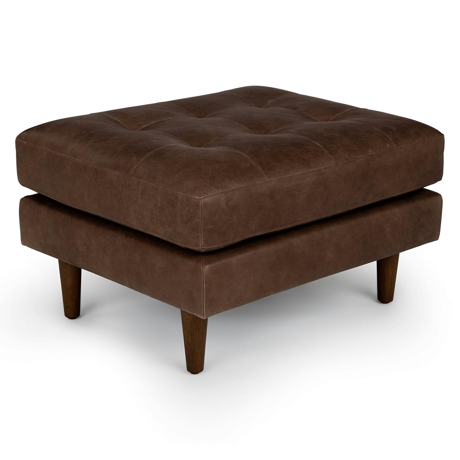 Sven Charme Chocolat Tufted Leather Ottoman | Article
