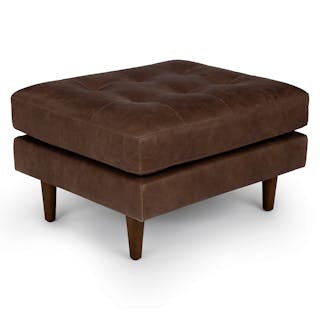 Sven 30" Tufted Leather Ottoman - Charme Chocolat