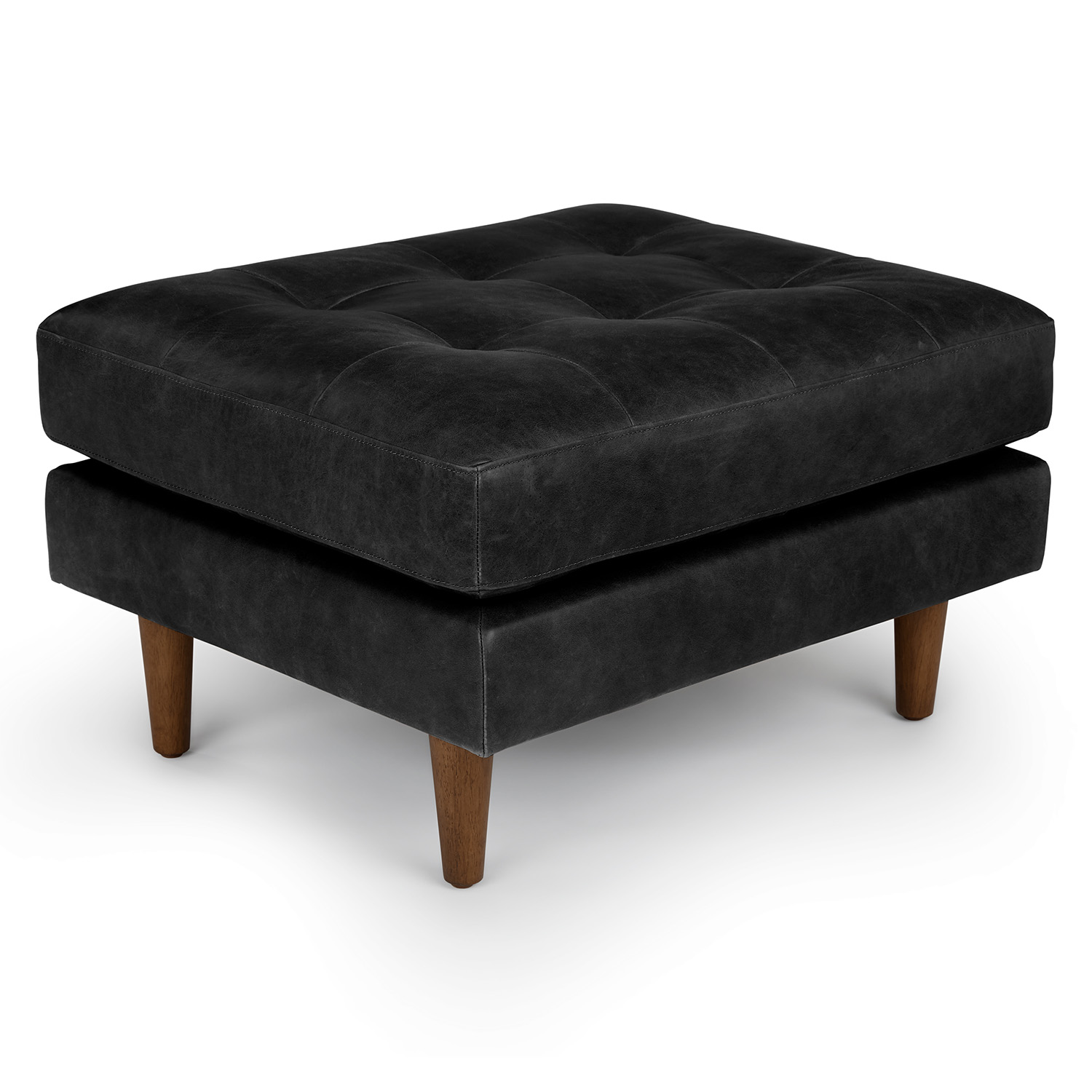 Sven Oxford Black Tufted Leather Ottoman | Article