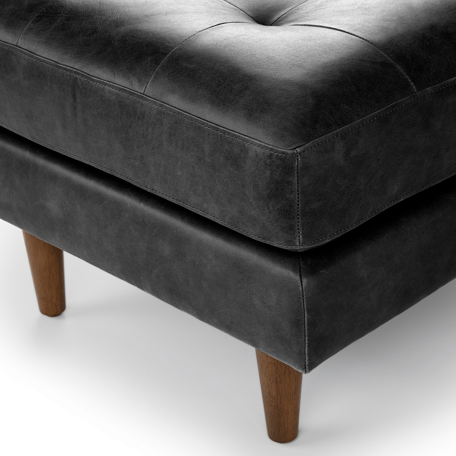 Sven Oxford Black Tufted Leather Ottoman | Article