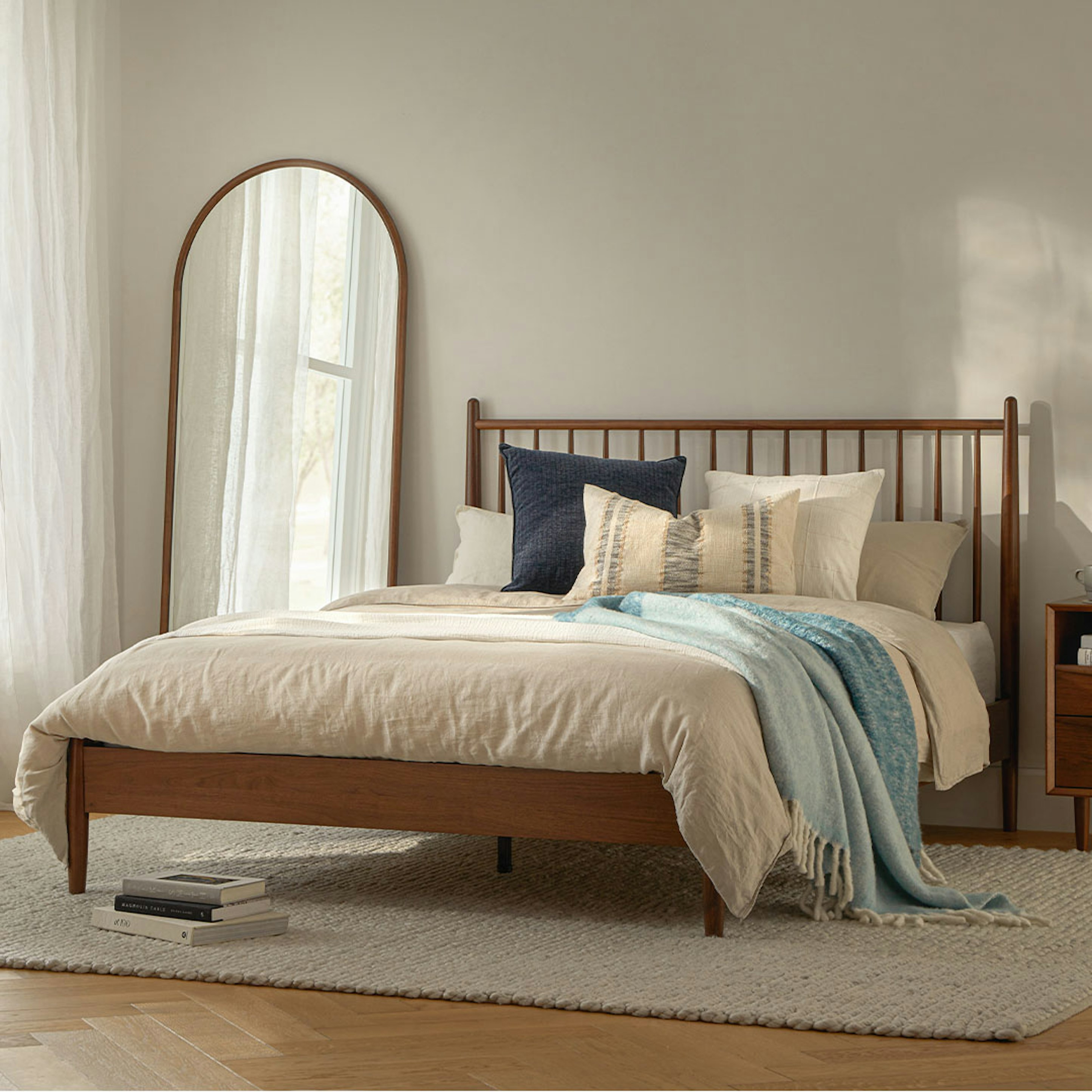 Walnut Queen-Sized Wooden Spindle Bed Frame | Lenia | Article