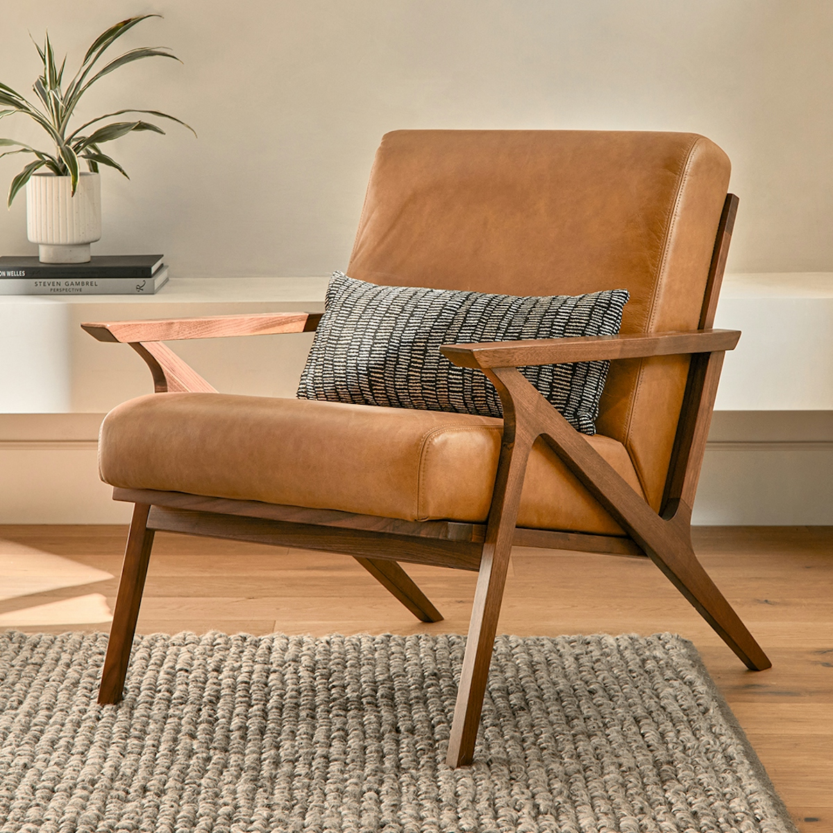 Walnut & Toscana Tan Leather Lounge Chair Otio Article