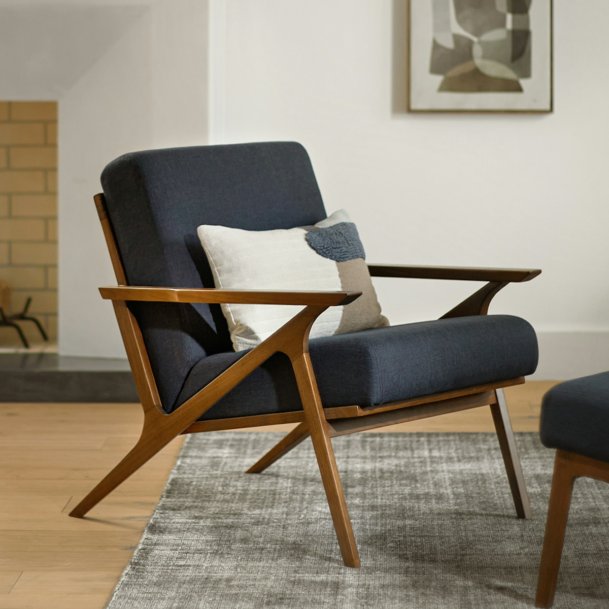 Walnut & Oceano Blue Fabric Lounge Chair Otio Article