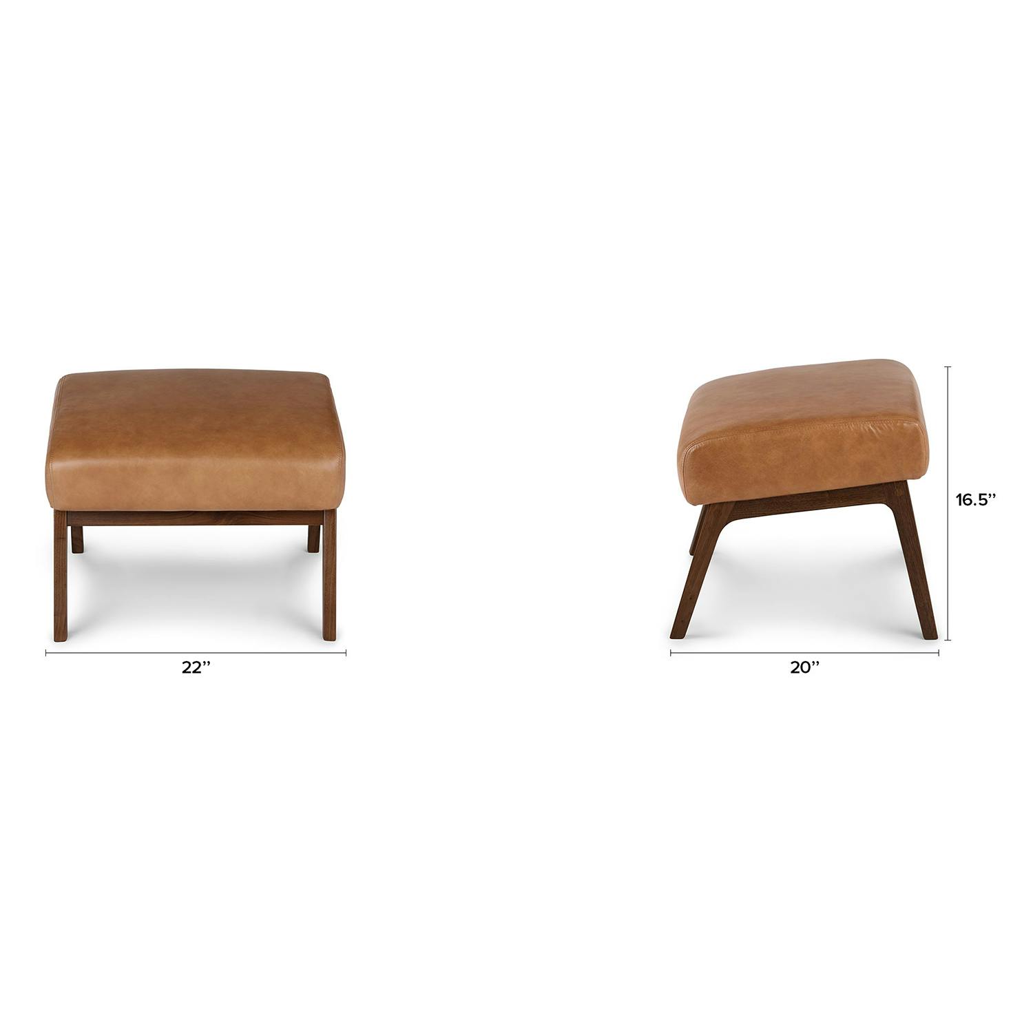 Square Walnut & Toscana Tan Leather Ottoman | Otio | Article