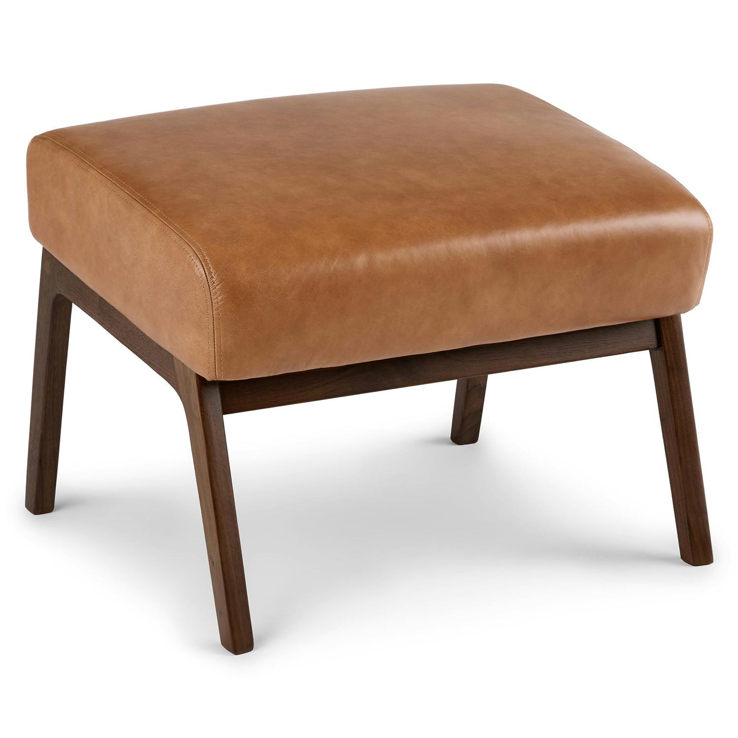 Square Walnut & Light Welsh Gray Fabric Ottoman | Otio | Article
