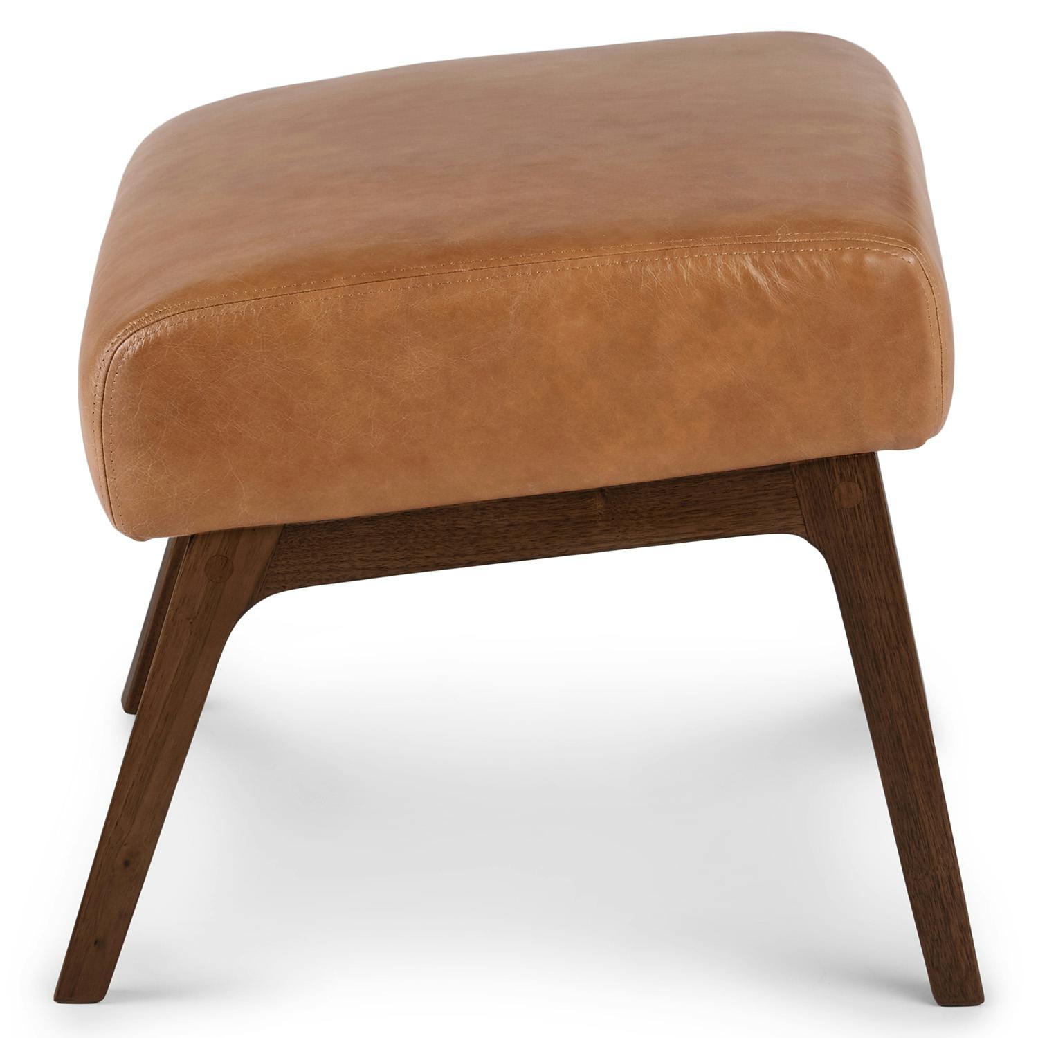 Square Walnut & Toscana Tan Leather Ottoman | Otio | Article
