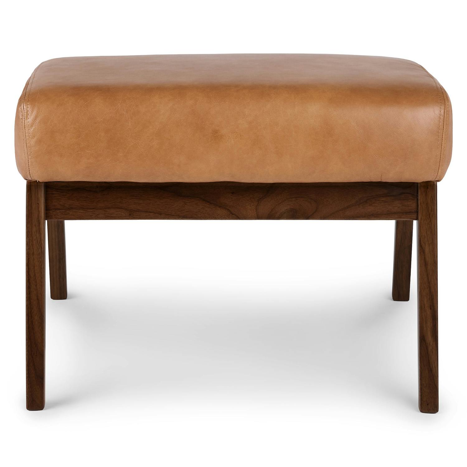 Square Walnut & Toscana Tan Leather Ottoman | Otio | Article