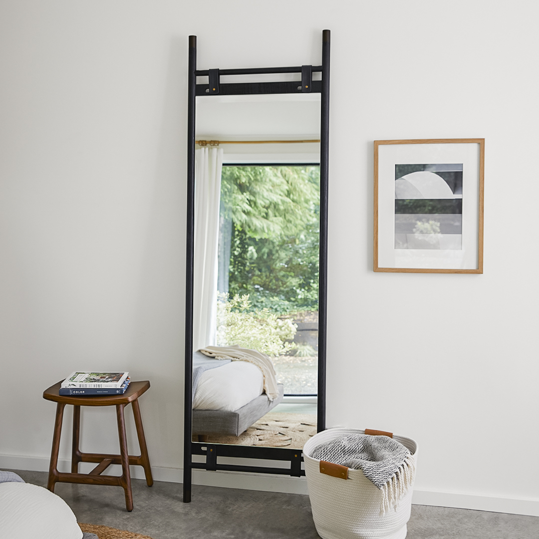 Beau Rectangular Matte Black Standing Mirror, Japandi Style