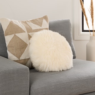 Lanna Ivory Round Sheepskin Pillow