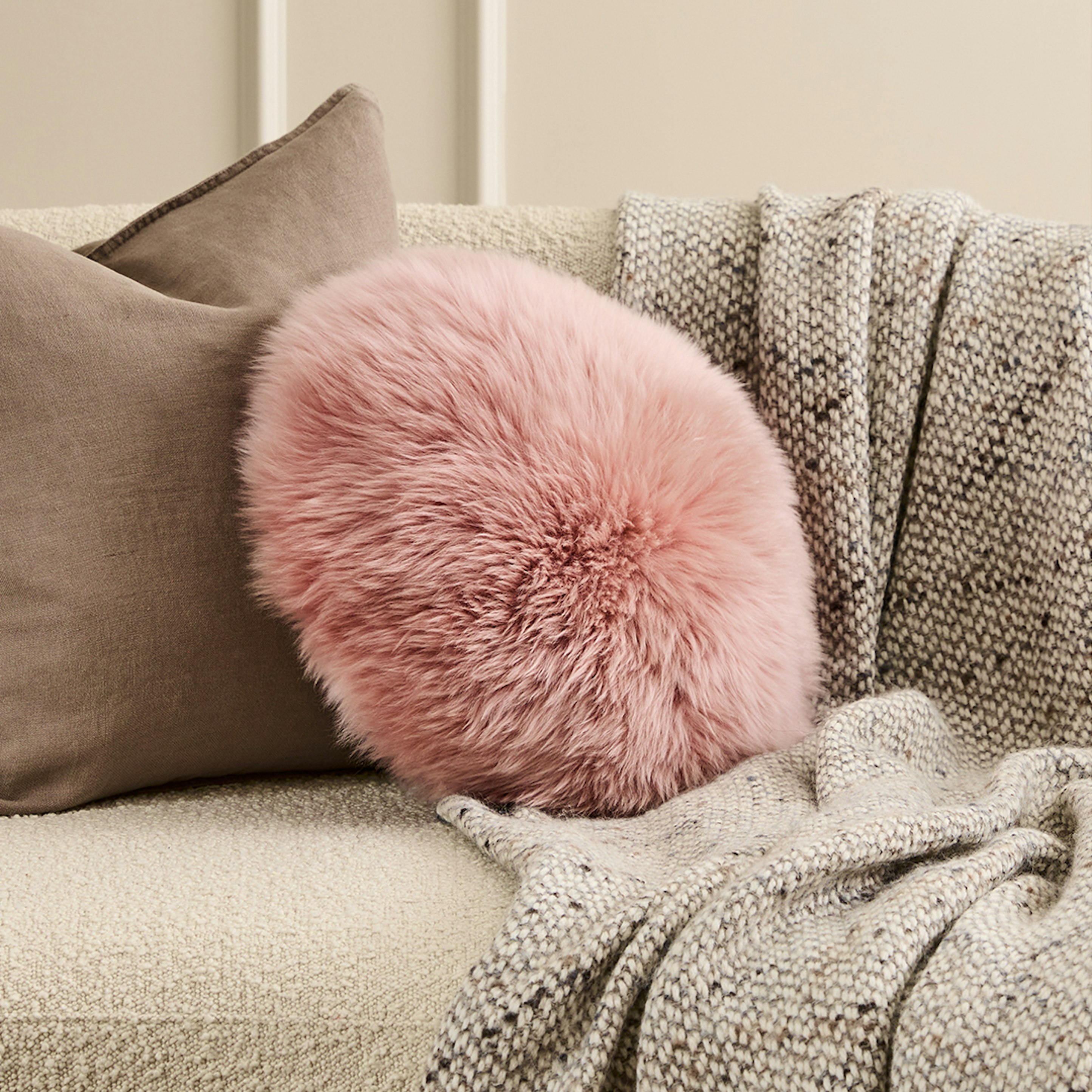 Pink fluffy throw pillow best sale