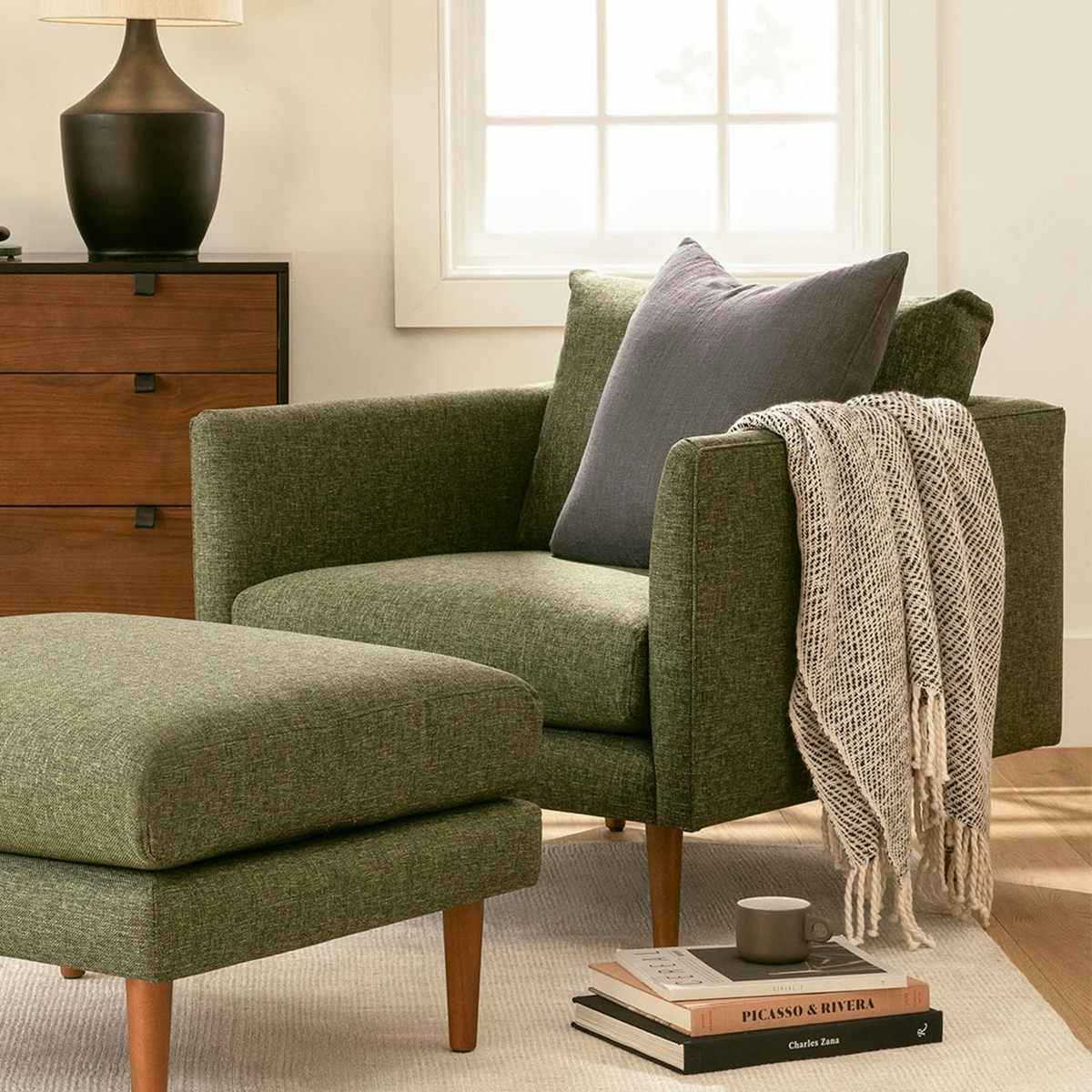 Burrard Walnut Forest Green Fabric Lounge Chair Article