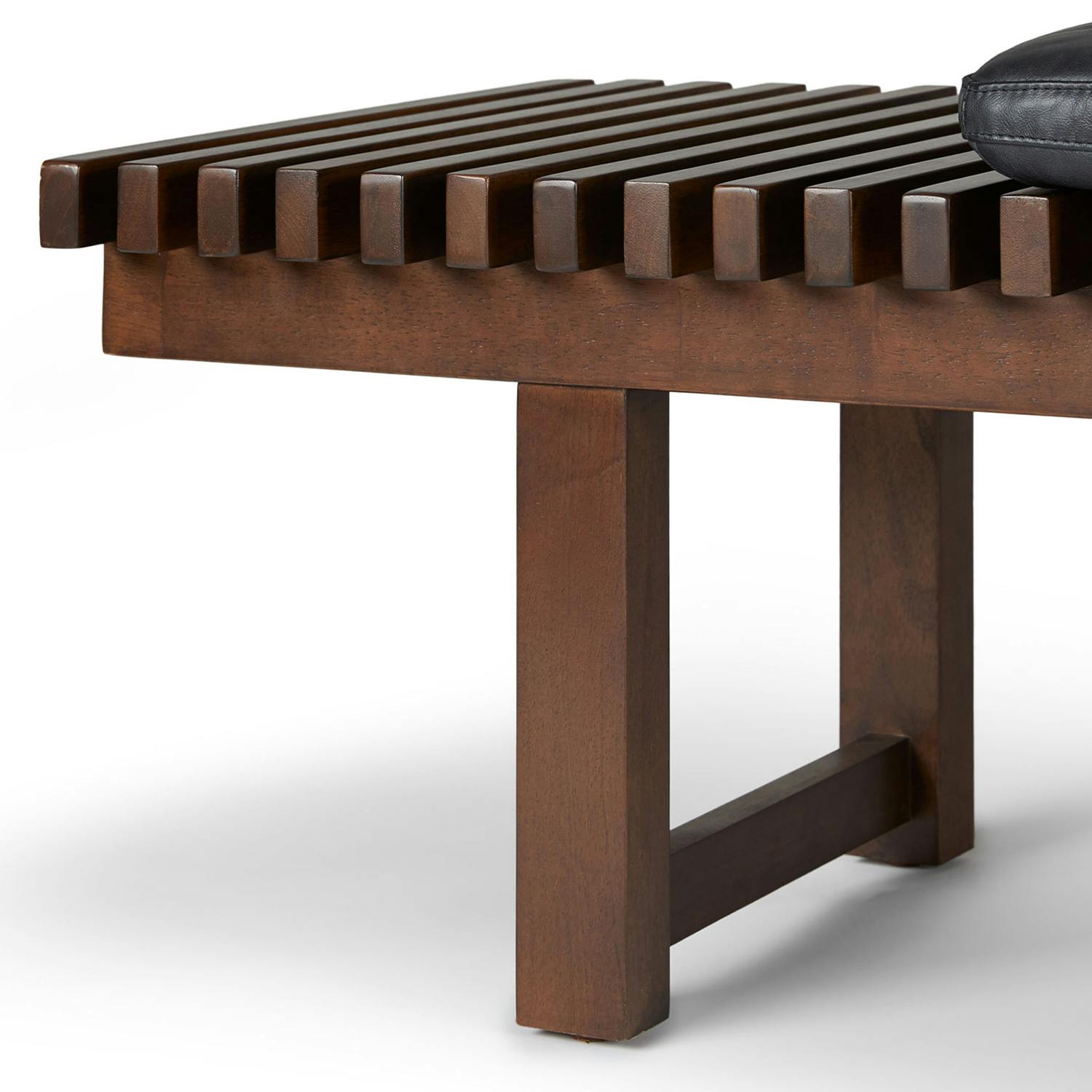 Walnut Wood Bench w/ Oxford Black Leather Cushions | Ripa | Article
