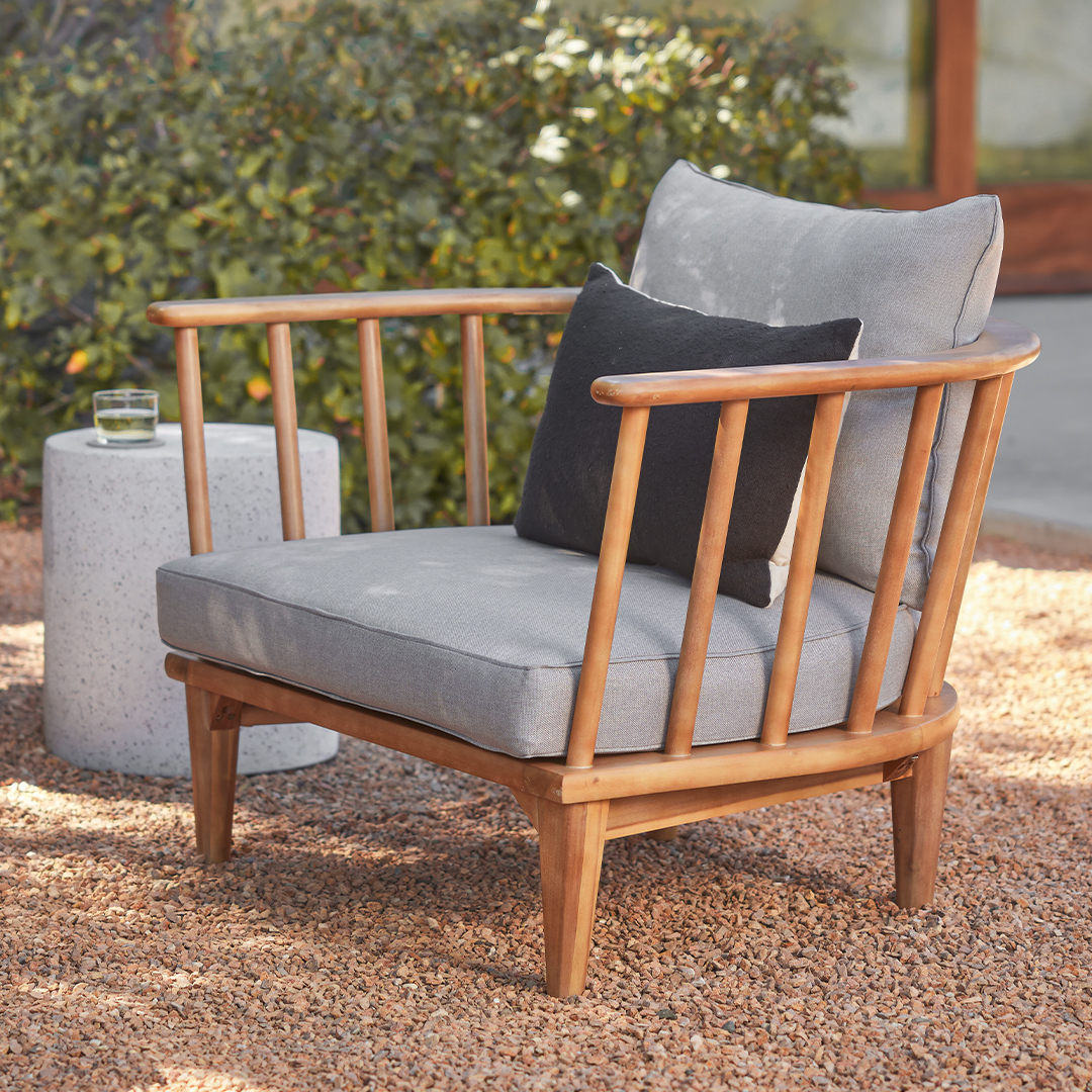 Beach Sand Fabric & Acacia Wood Outdoor Lounge Chair | Sora | Article