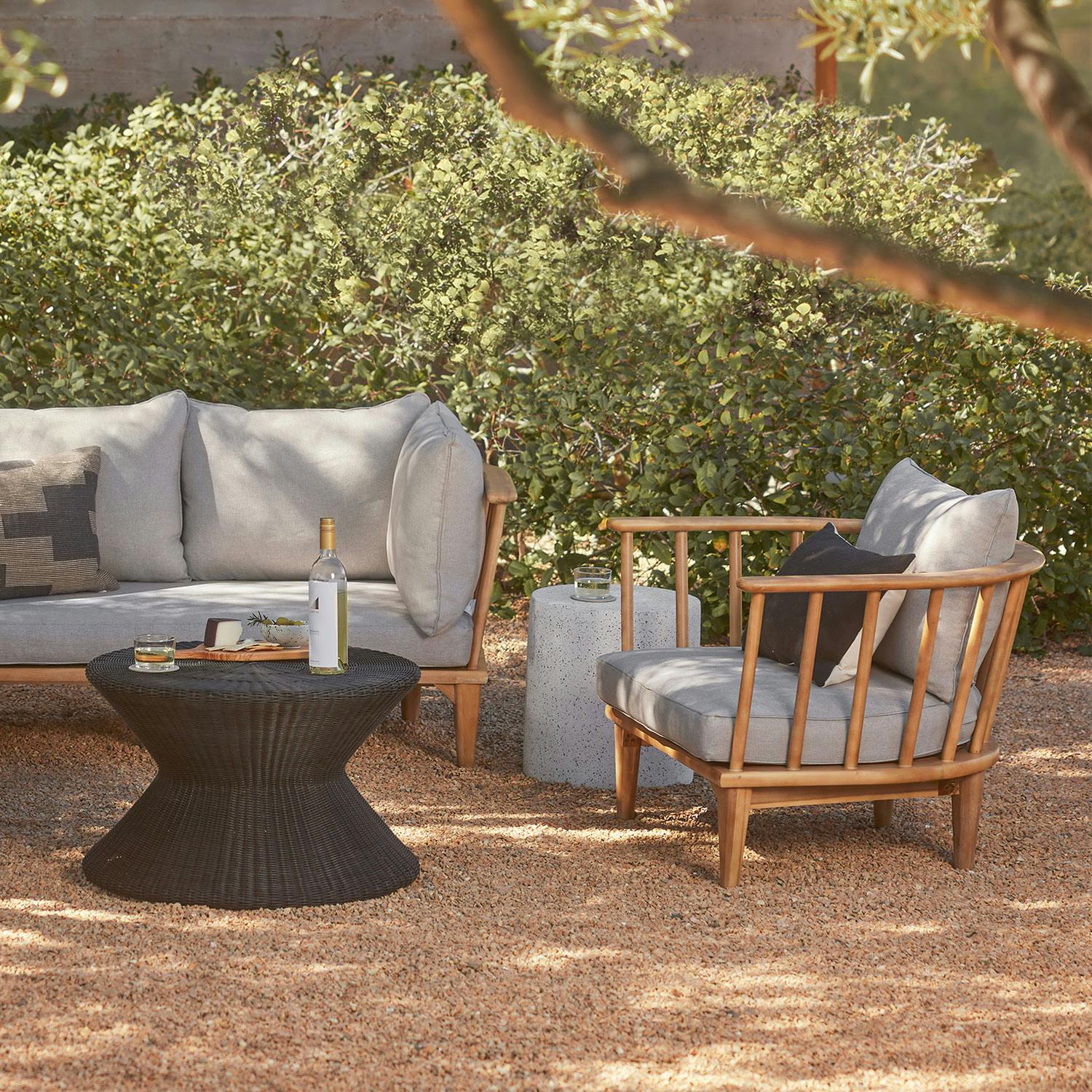 Beach Sand Fabric & Acacia Wood Outdoor Lounge Chair | Sora | Article