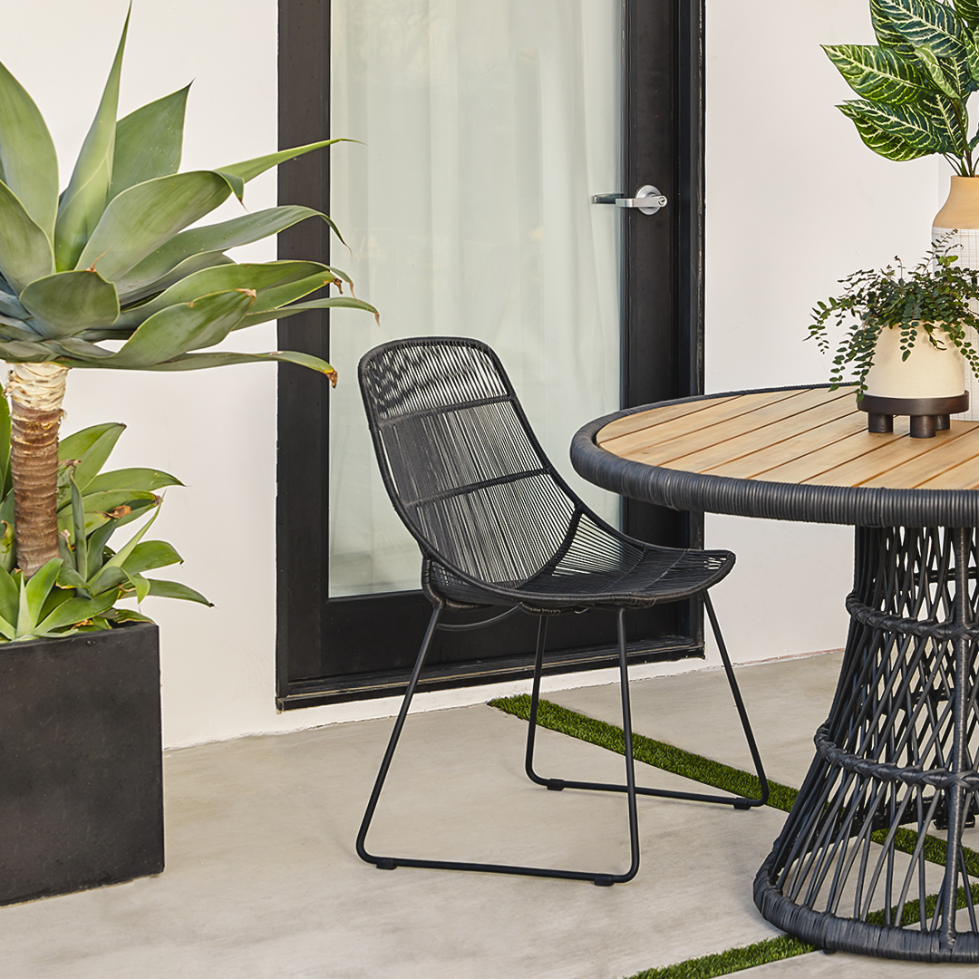 Steel Framed Ember Black Woven Rope Dining Chair Zina Article