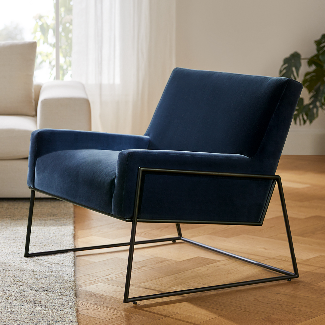 Black Steel & Cascadia Blue Velvet Lounge Chair | Regis