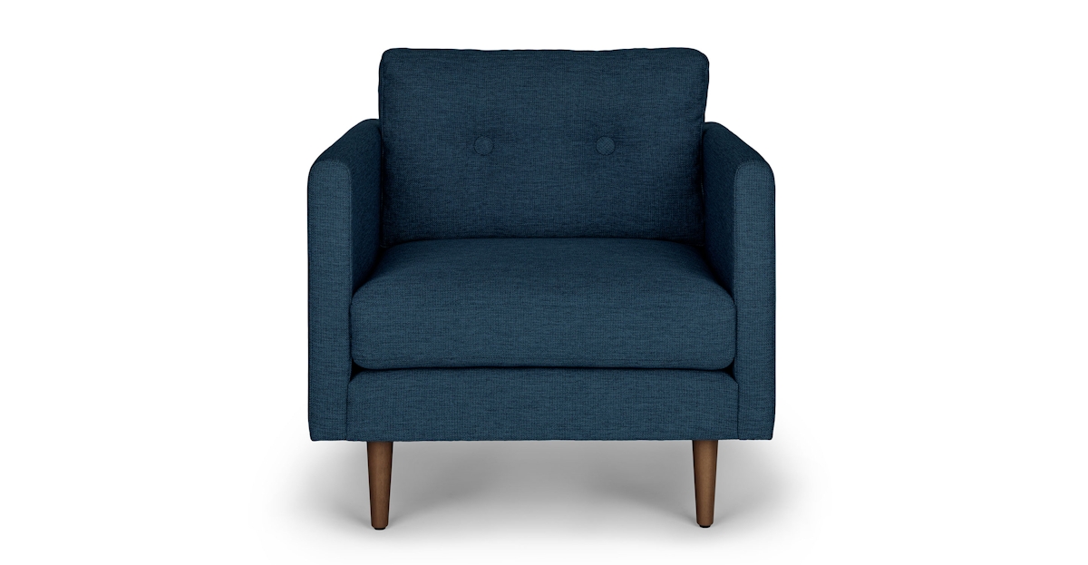 Anton Walnut & Twilight Blue Fabric Lounge Chair Article