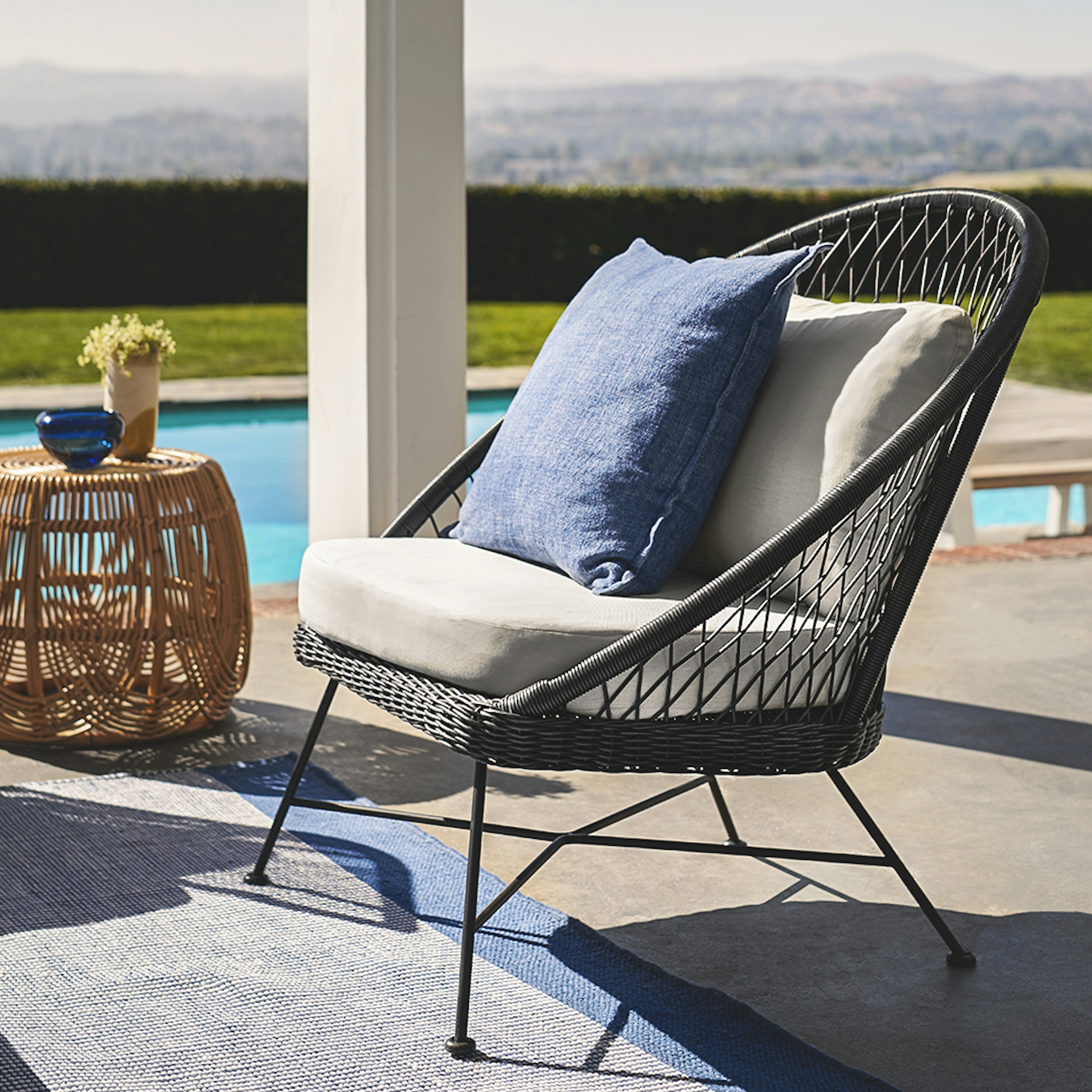 Aeri Black Wicker Outdoor Lounge Chair + Lily White Cushion Aeri Black Wicker Outdoor Lounge Chair + Lily White Cushion