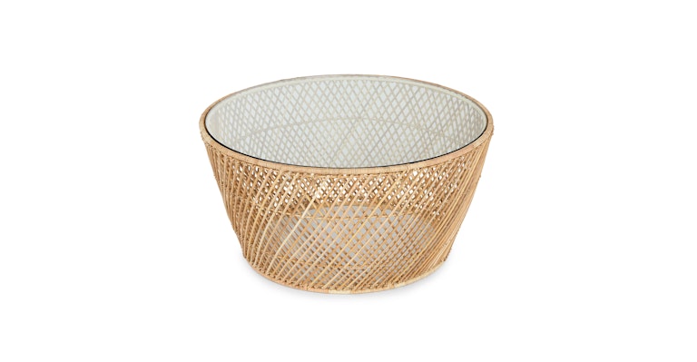 Natural Rattan Glass Coffee Table, Round Wicker Coffee Table Glass Top Article Catta Modern Furniture