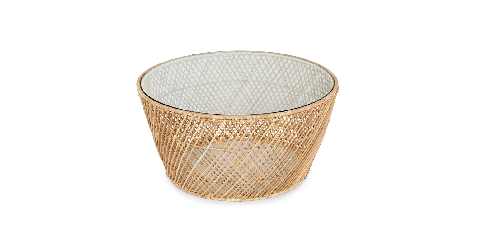 Catta Glass Top Rattan Outdoor Coffee Table Article