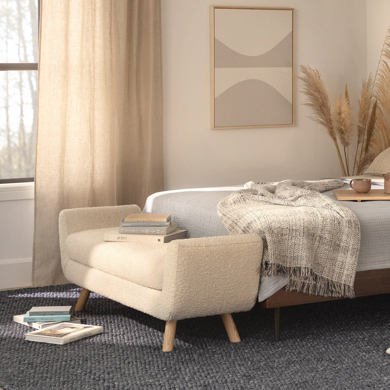 Gabriola 60" Bench - Ivory Bouclé