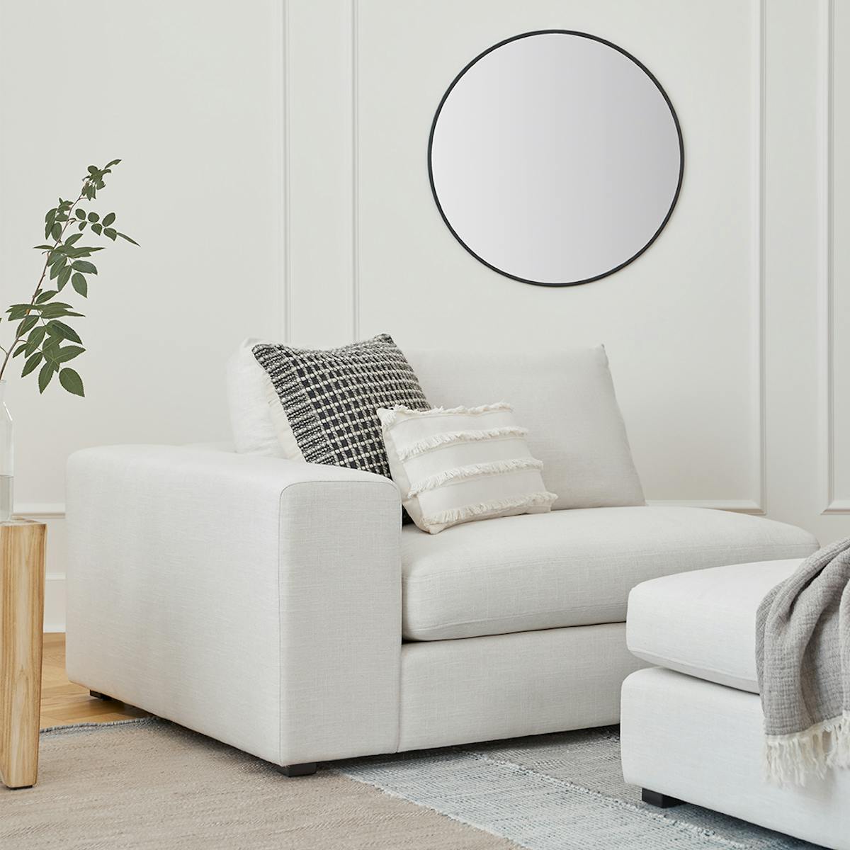 Beta Quartz White Fabric Modular Sofa Module, Left Arm | Article