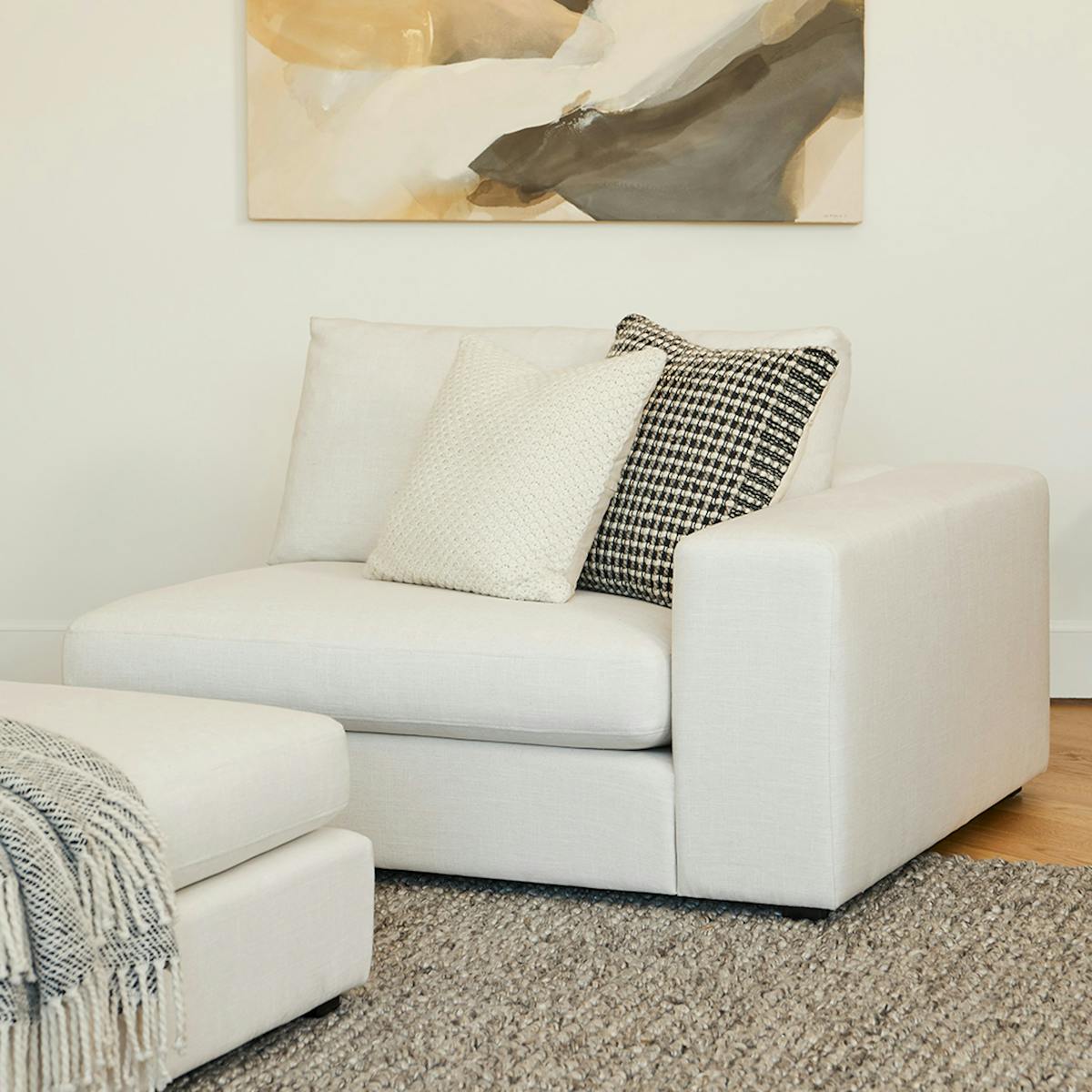 Beta Quartz White Fabric Modular Sofa Module, Right Arm | Article