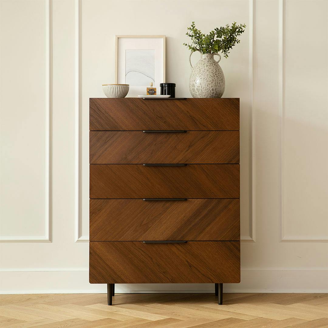 dresser walnut MAISONARIA 3-Piece Bedroom Set, 5 Drawers Dresser & 2 Drawer Nightstands with Hidden Handles, Wood Chest of Drawers for Bedroom, Living Room, Entryway : Home & Kitchen the deep Solid Walnut Tall-boy Dresser -