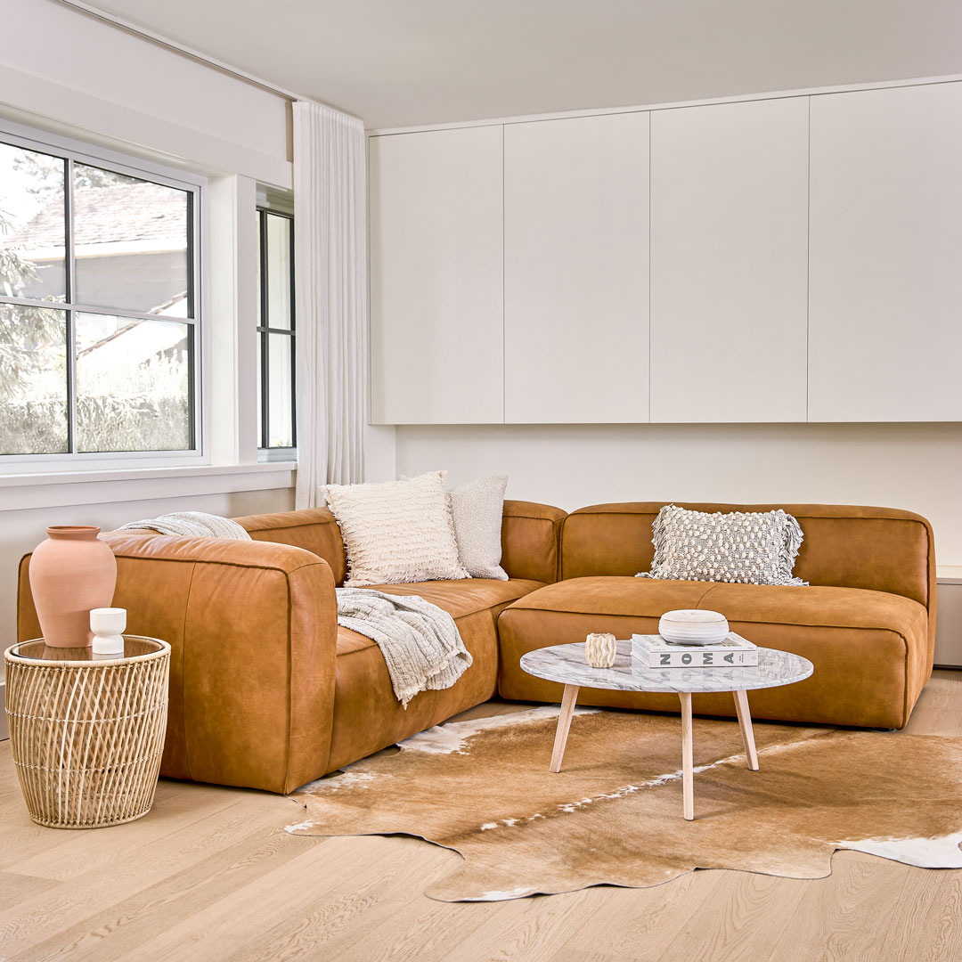 Cigar Reversible Rawhide Tan Leather Modular Sectional Article