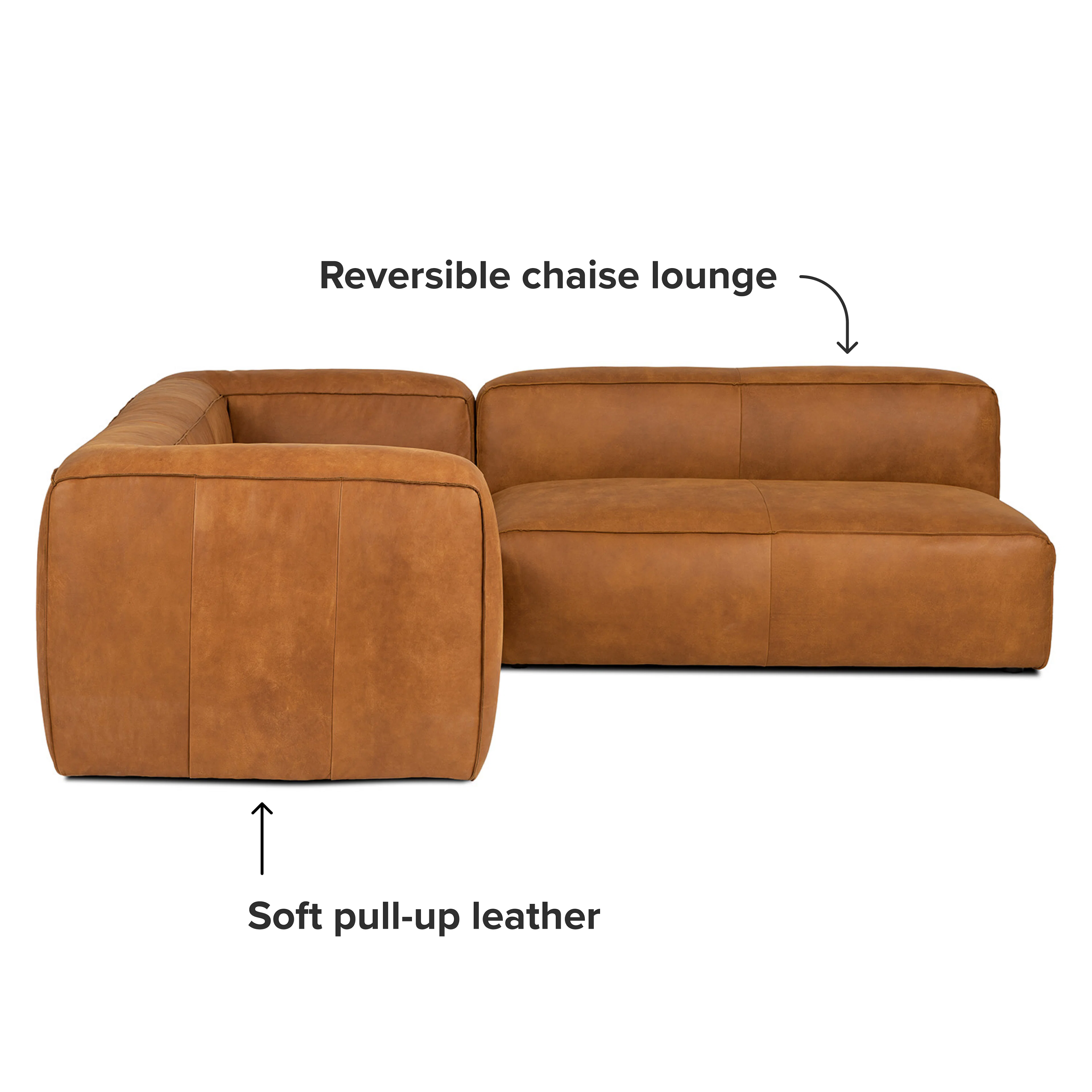 Cigar 94.5" Rawhide Tan Leather Sectional Sofa