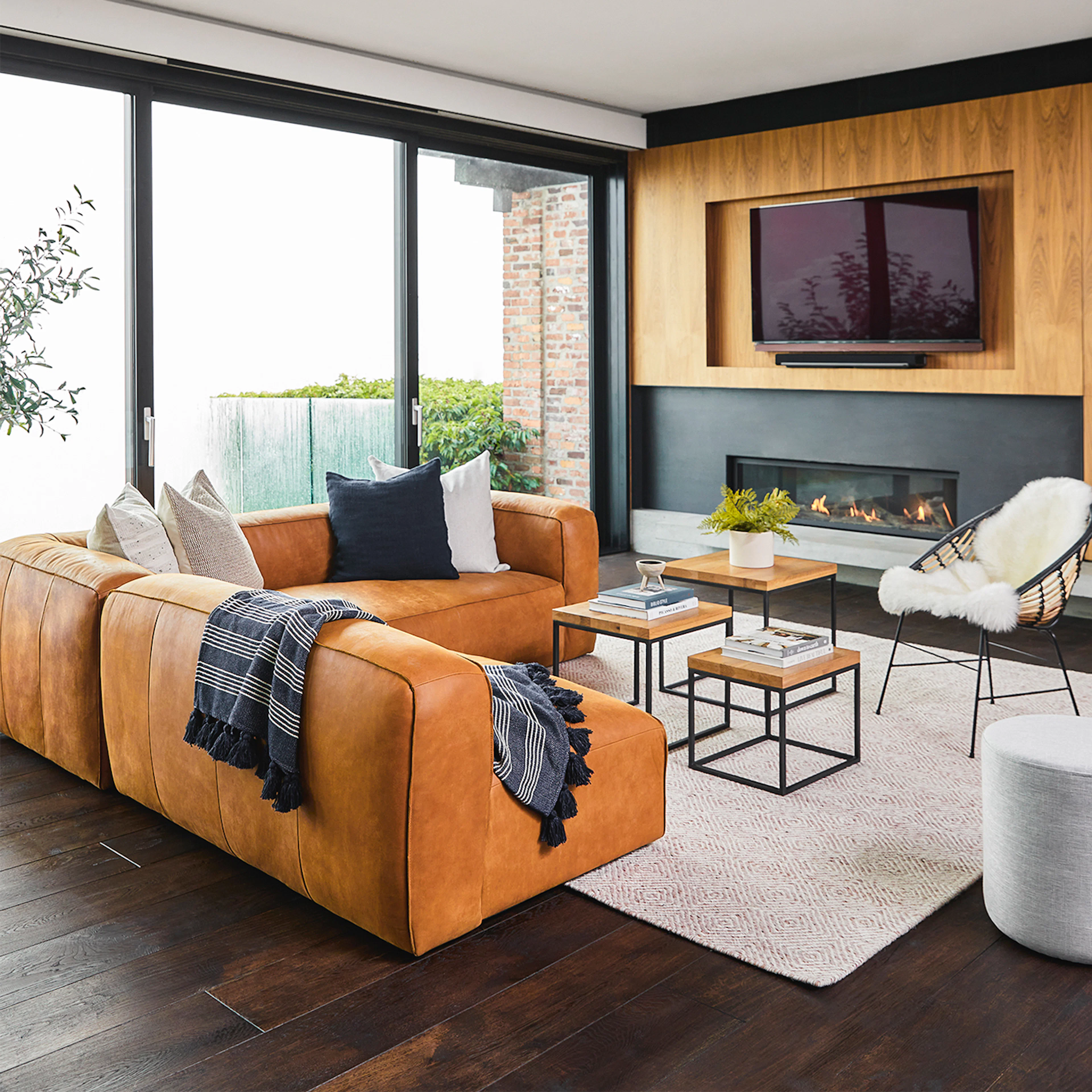 Cigar 94.5" Rawhide Tan Leather Sectional Sofa