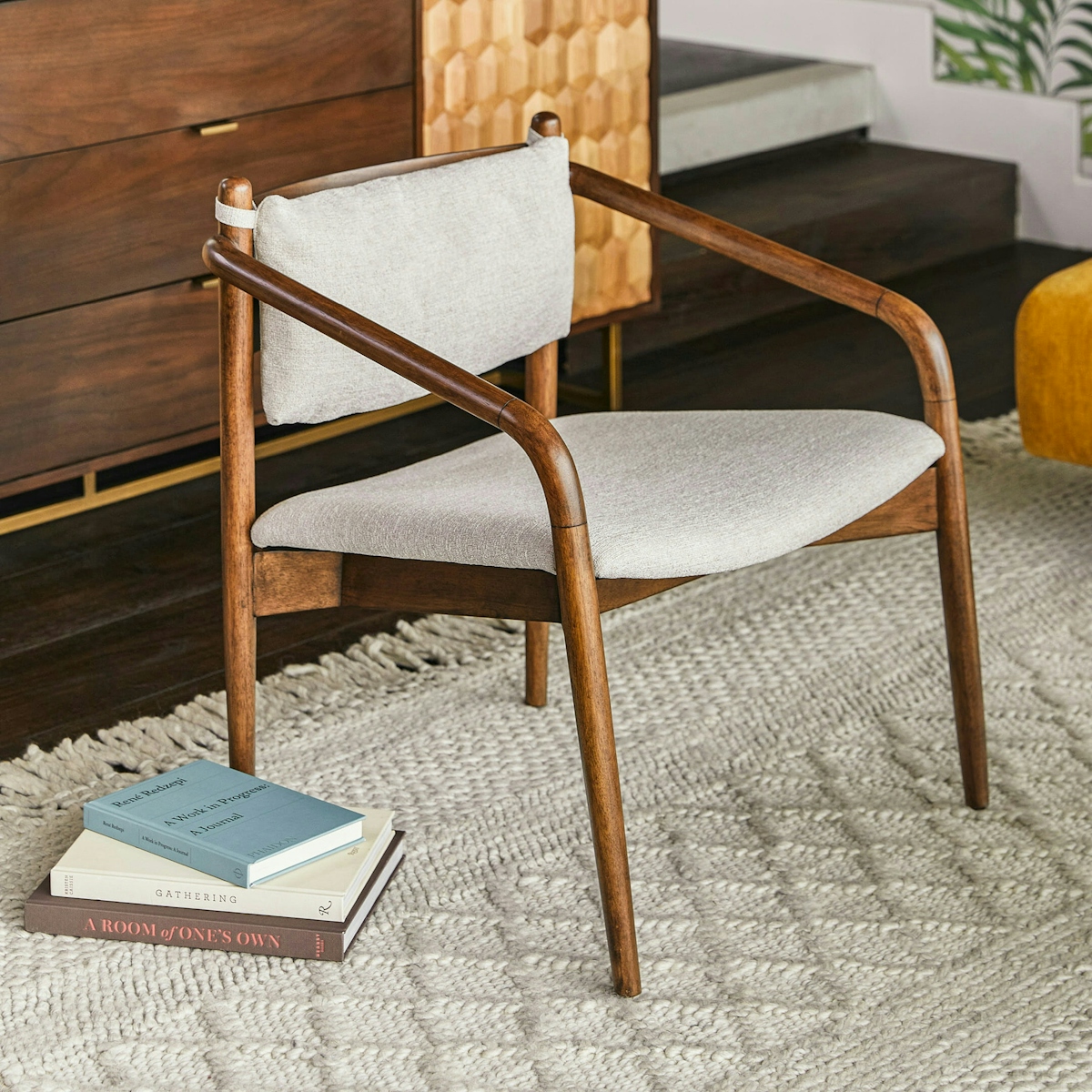 Light Walnut Chalk Gray Fabric Lounge Chair Lento Article