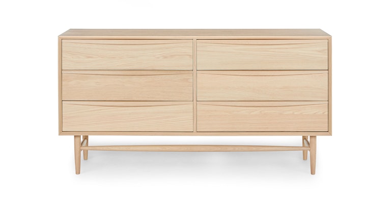 White Oak Wood Double Dresser w/ 6 Drawers, Lenia