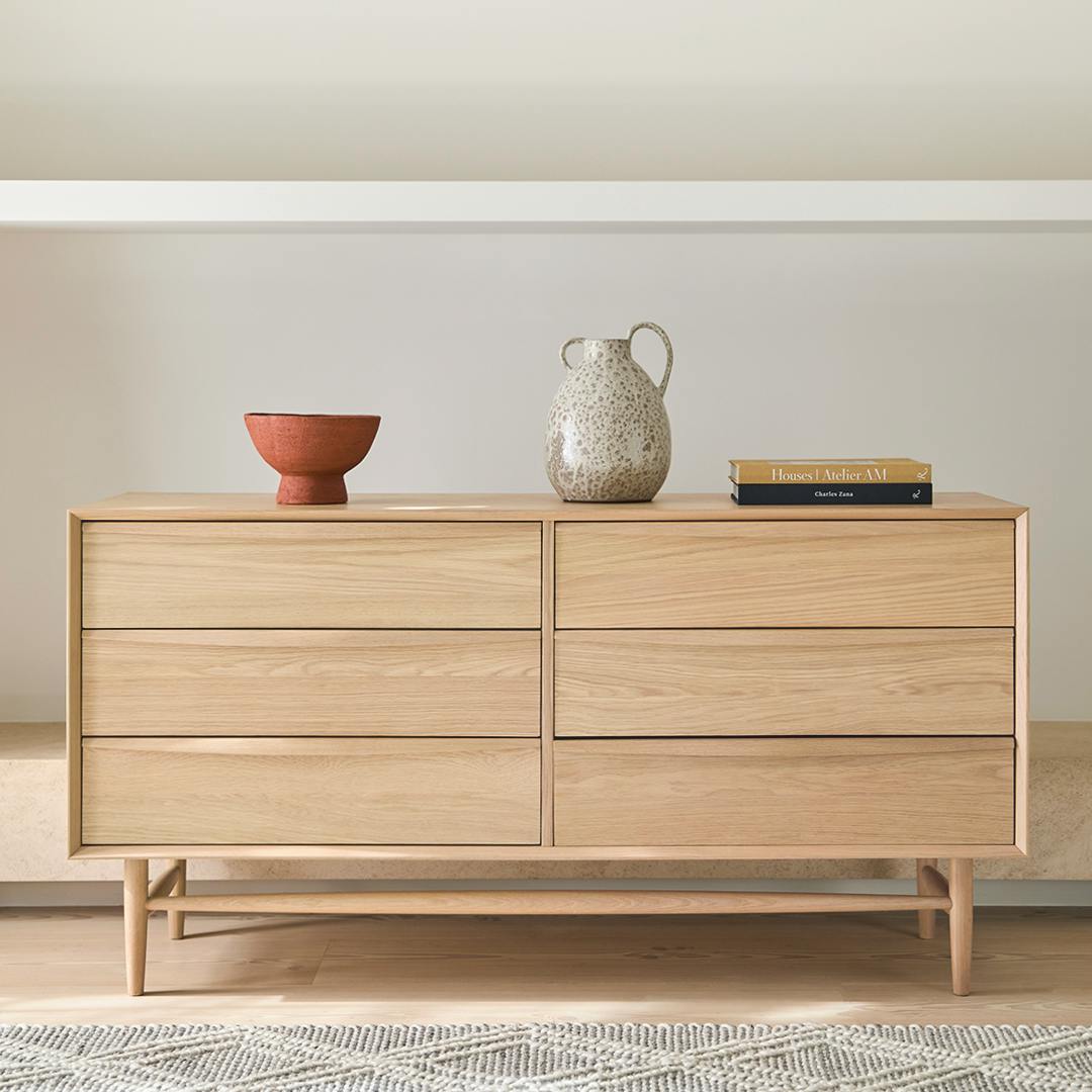 White Oak Wood Double Dresser w/ 6 Drawers | Lenia | Article White Oak Wood Double Dresser w/ 6 Drawers | Lenia | Article