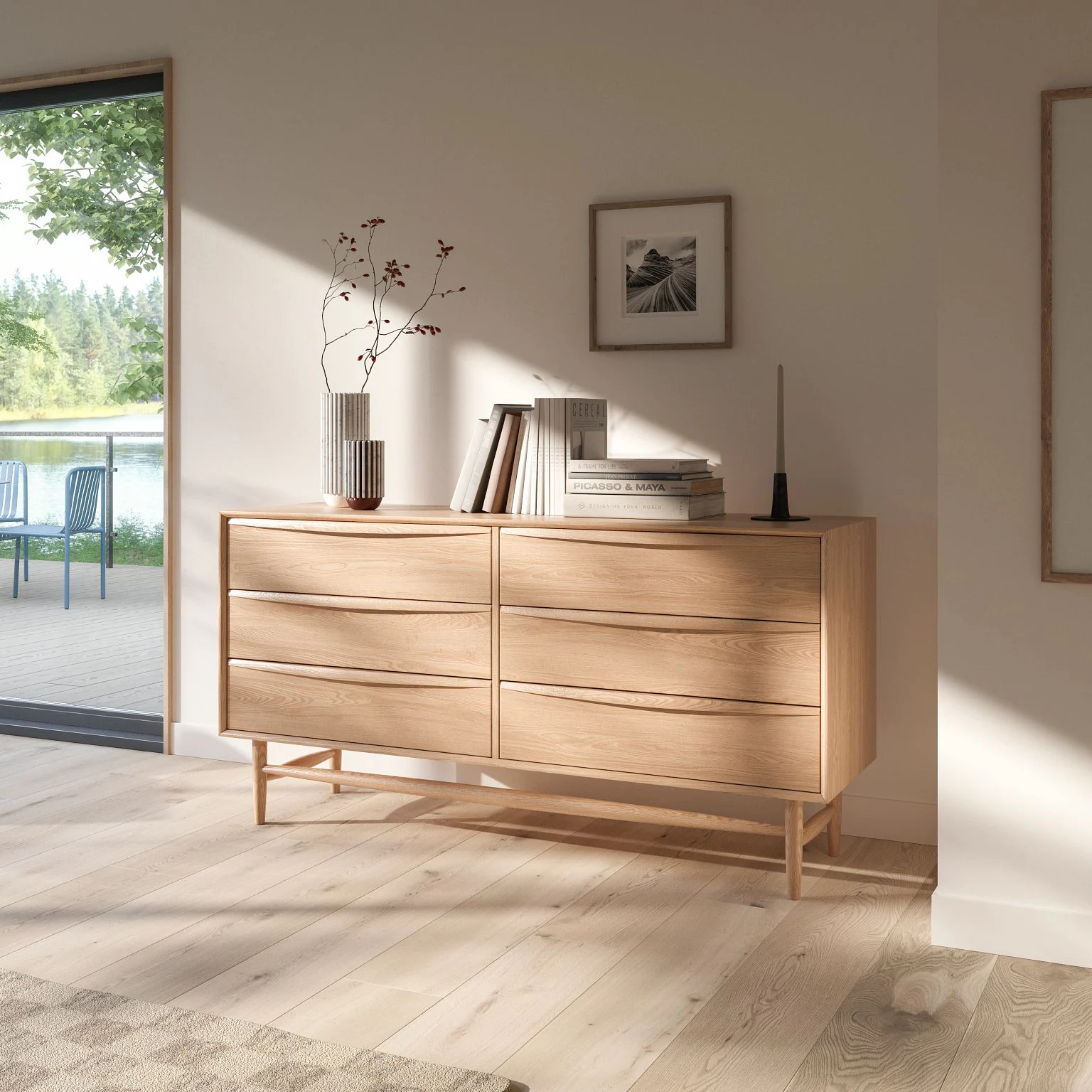White Oak Wood Double Dresser w/ 6 Drawers | Lenia | Article