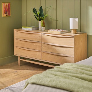 Lenia White Oak 6-Drawer Double Dresser