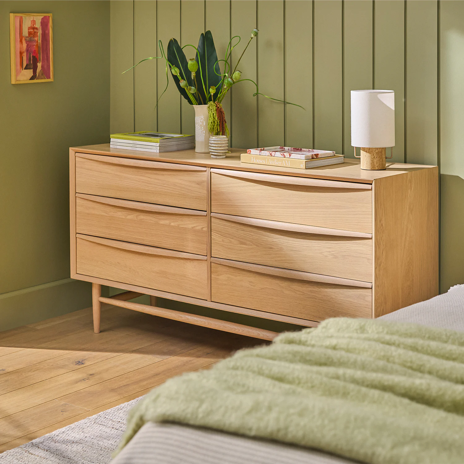 White Oak Wood Double Dresser w/ 6 Drawers | Lenia | Article