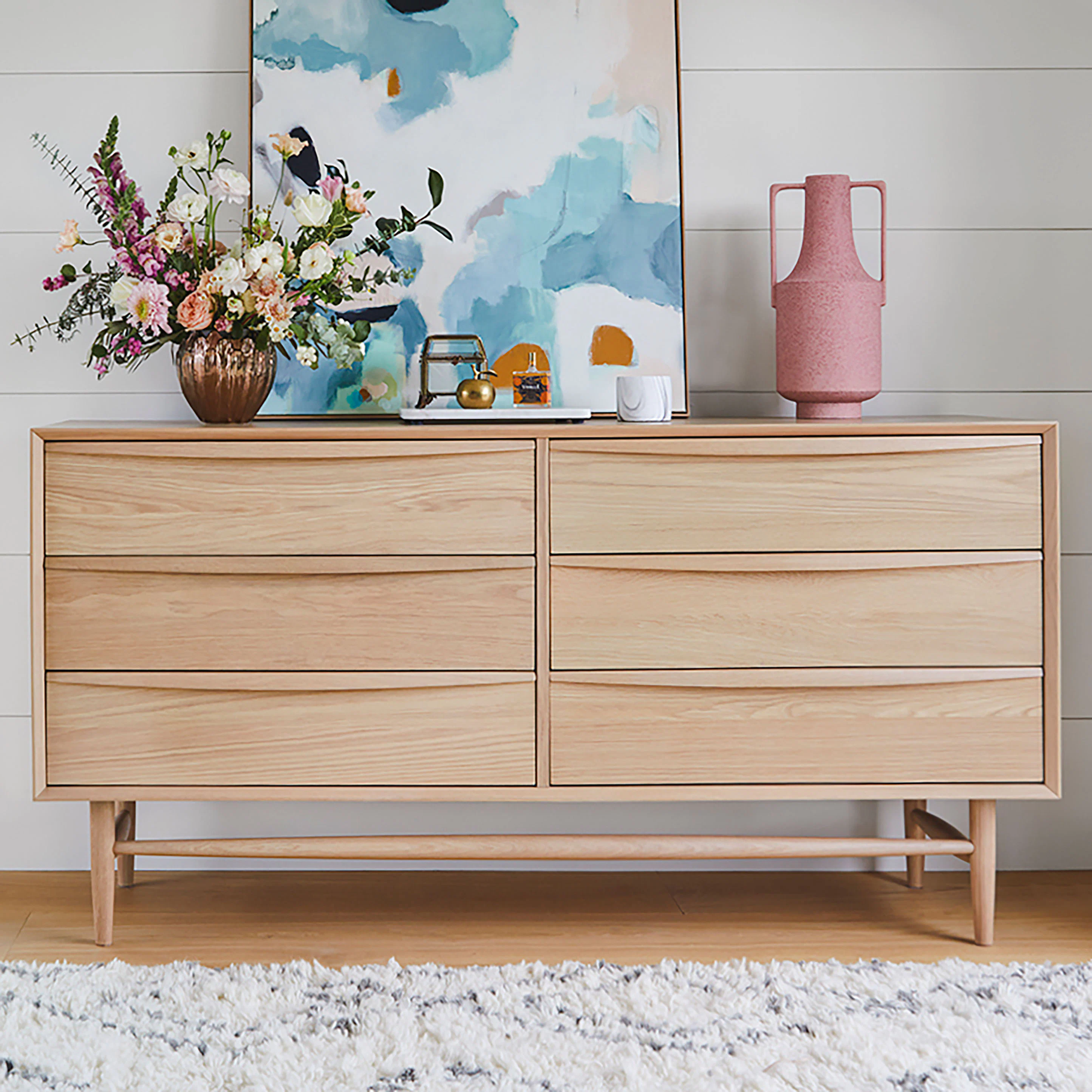 White Oak Wood Double Dresser w/ 6 Drawers | Lenia | Article