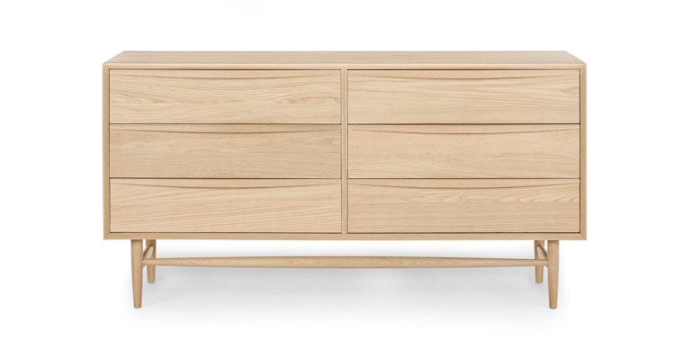 White Oak Wood Double Dresser W 6, Modern 6 Drawer White Bedroom Dresser For Storage In Gold Mirror